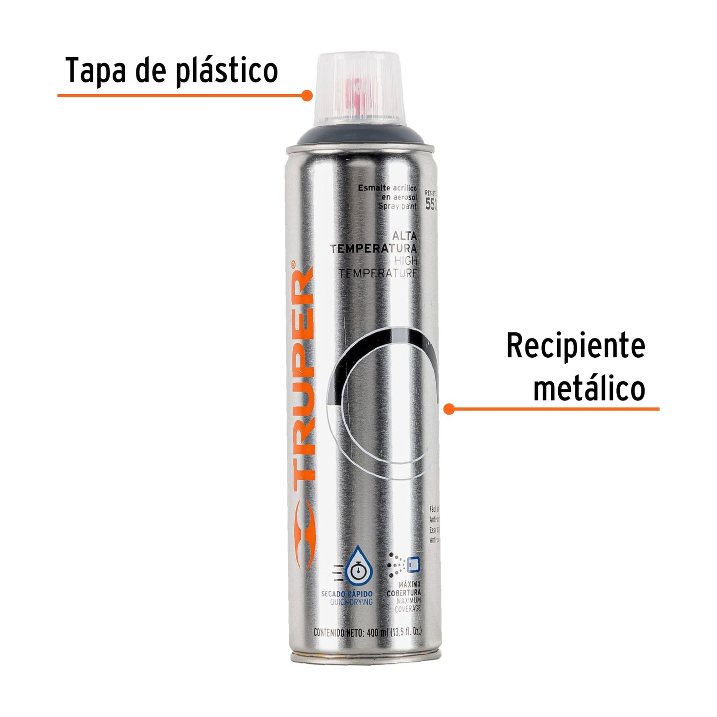 PA-ALTE-A Pintura en aerosol de alta temperatura aluminio, 400 ml