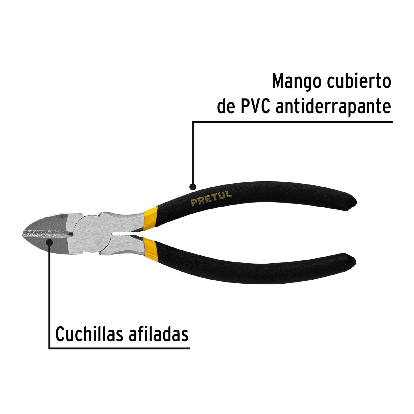 PCD-7P Alicate corta frío 7", mango en PVC, Pretul