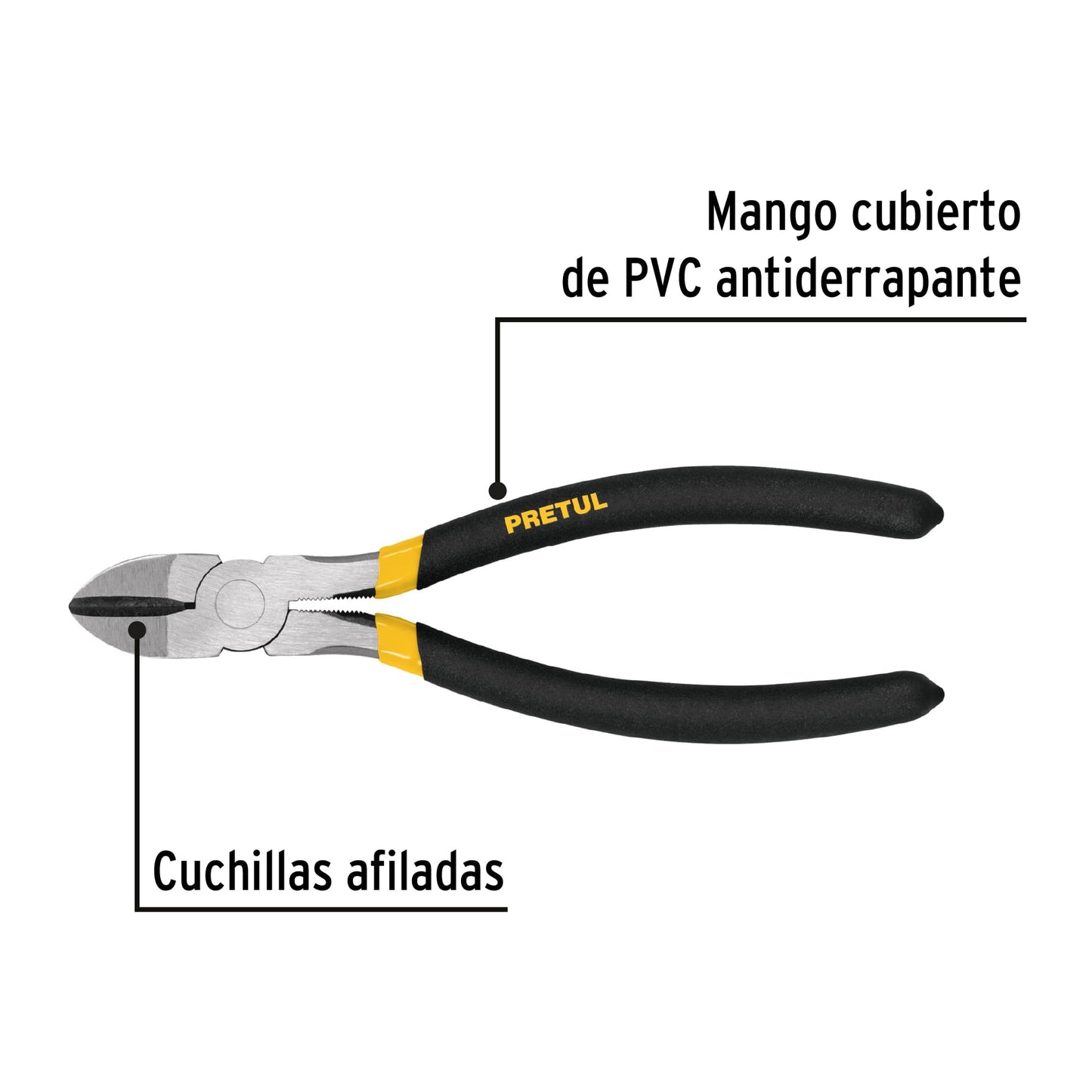 PCD-8P Alicate corta frío 8", mango en PVC, Pretul
