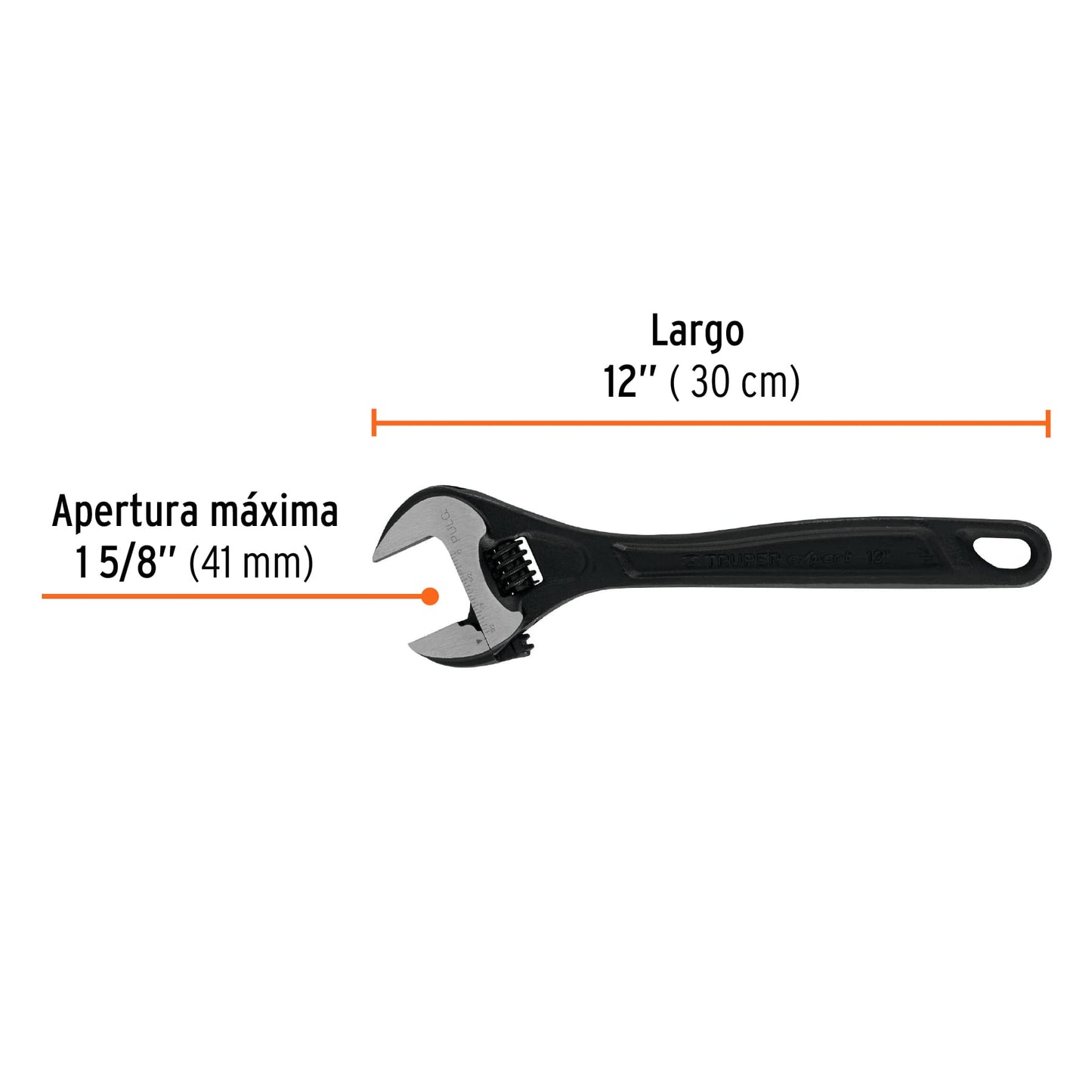PET-12 Llave expansiva profesional, pavonada 12", Truper Expert