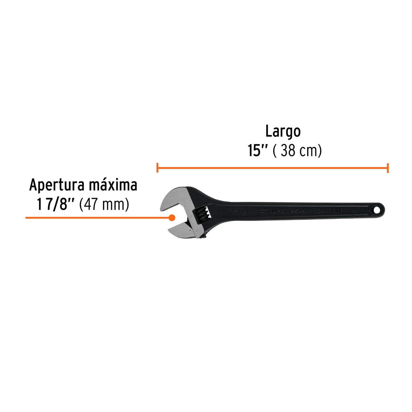 PET-15 Llave expansiva profesional, pavonada 15", Truper Expert