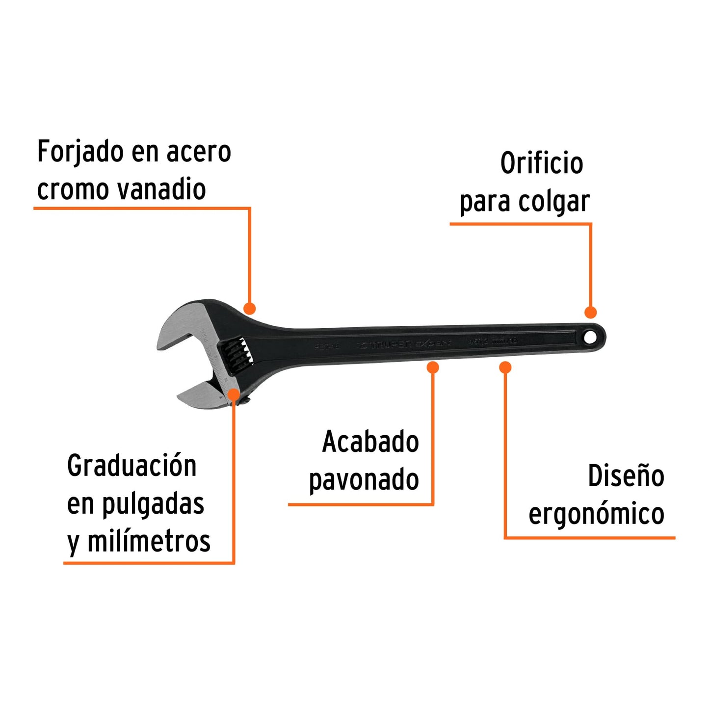 PET-18 Llave expansiva profesional, pavonada 18", Truper Expert