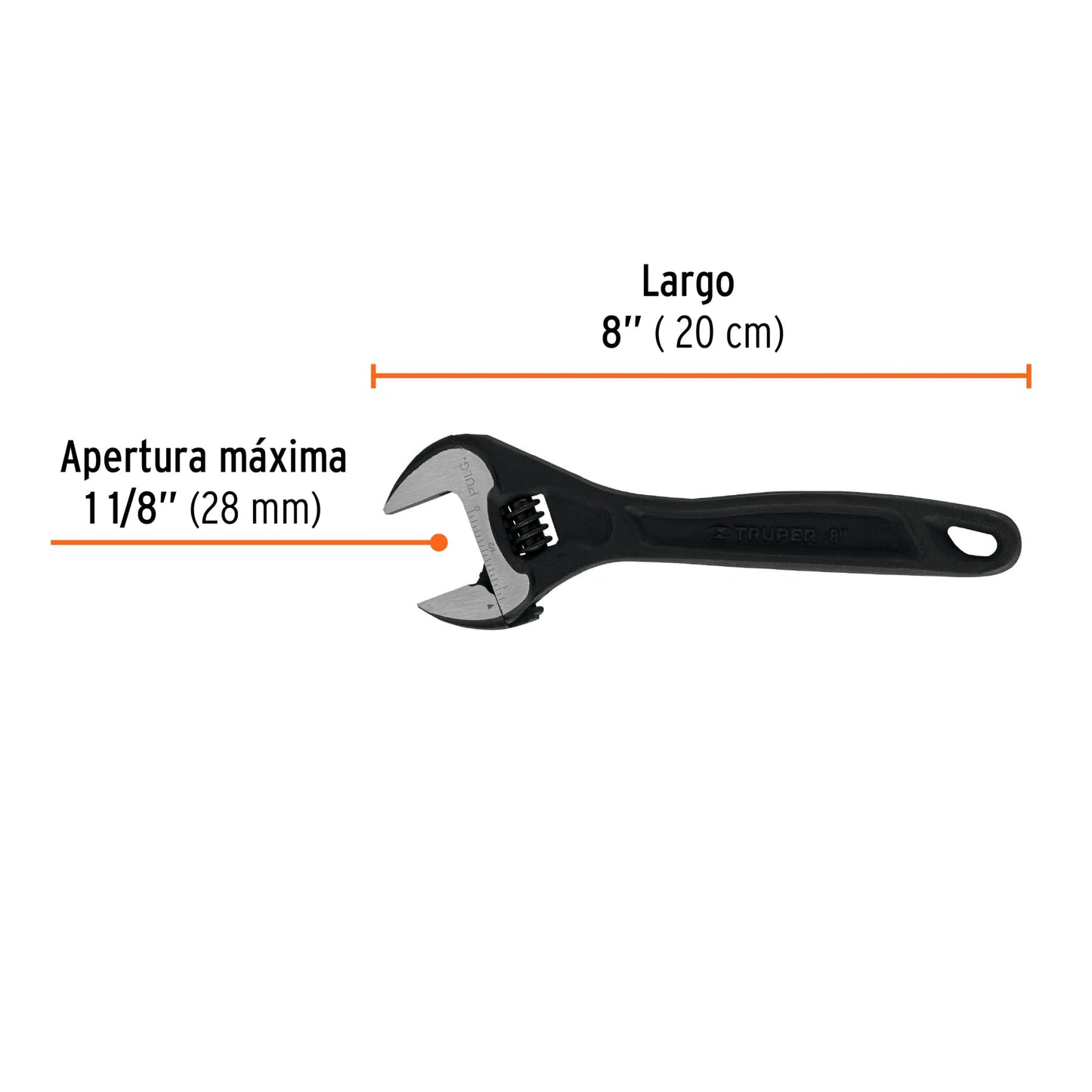 PET-8 Llave expansiva profesional, pavonada 8", Truper Expert