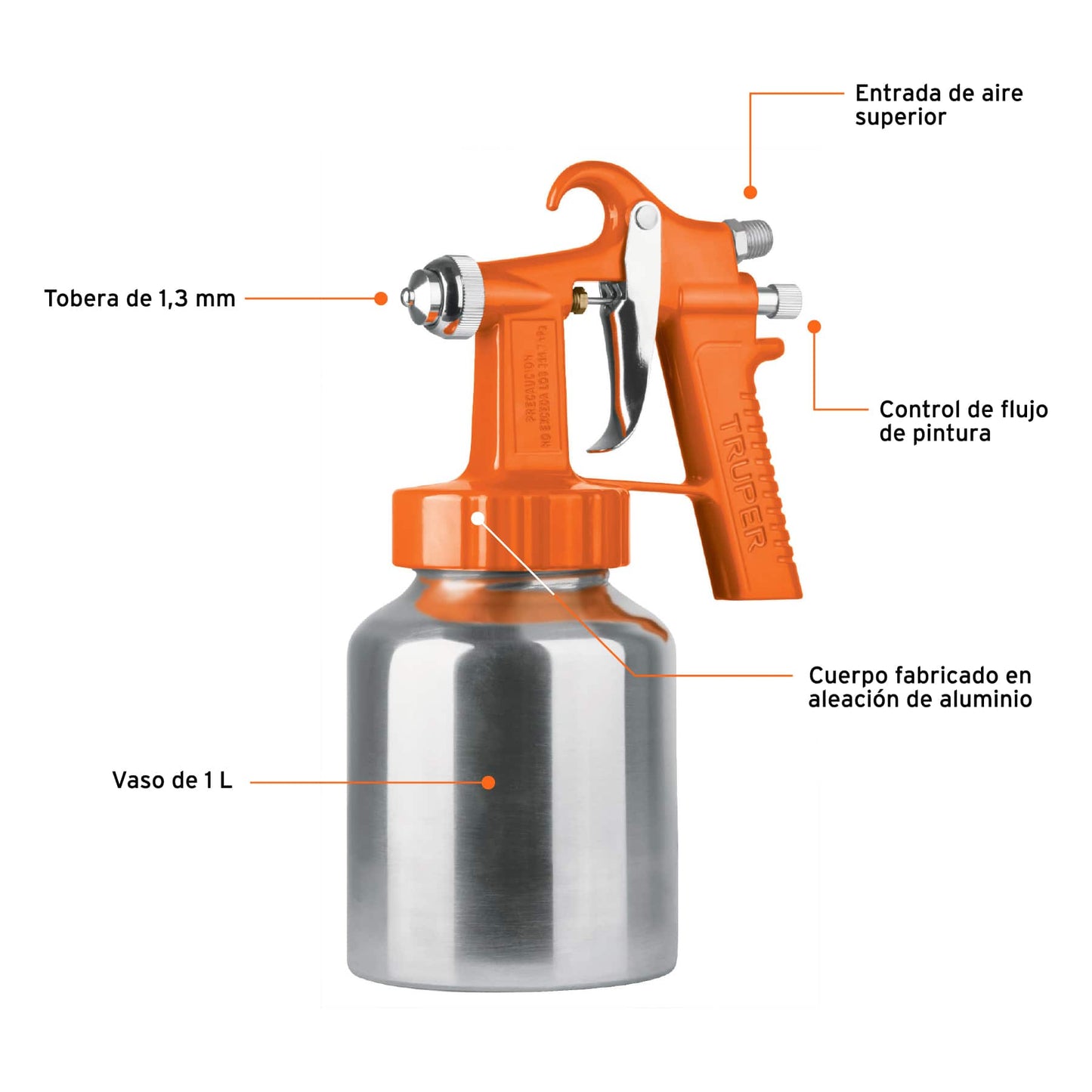 PIPI-27 Pistola para pintar de baja presión, naranja, entrada superior