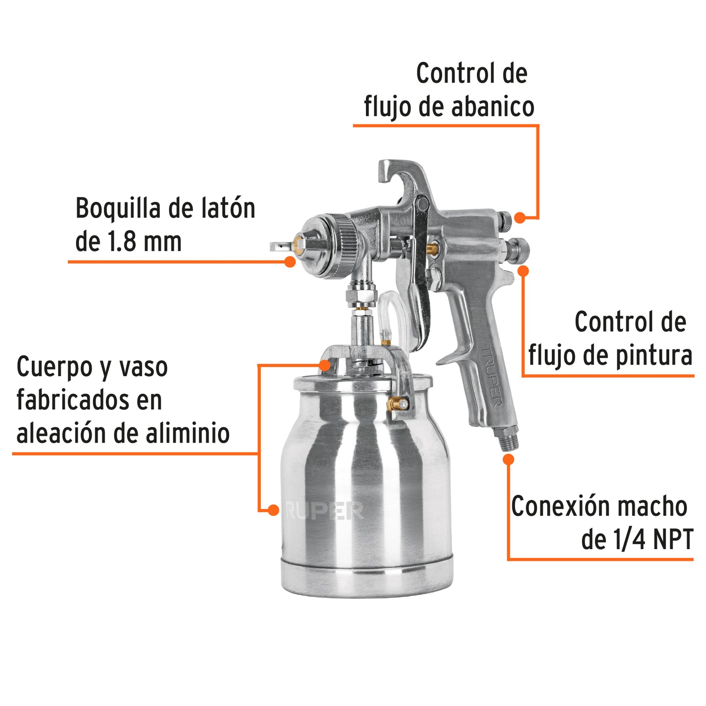 PIPI-310 Pistola para pintar de succión HVHP, vaso aluminio, 1.8 mm, 2 perillas