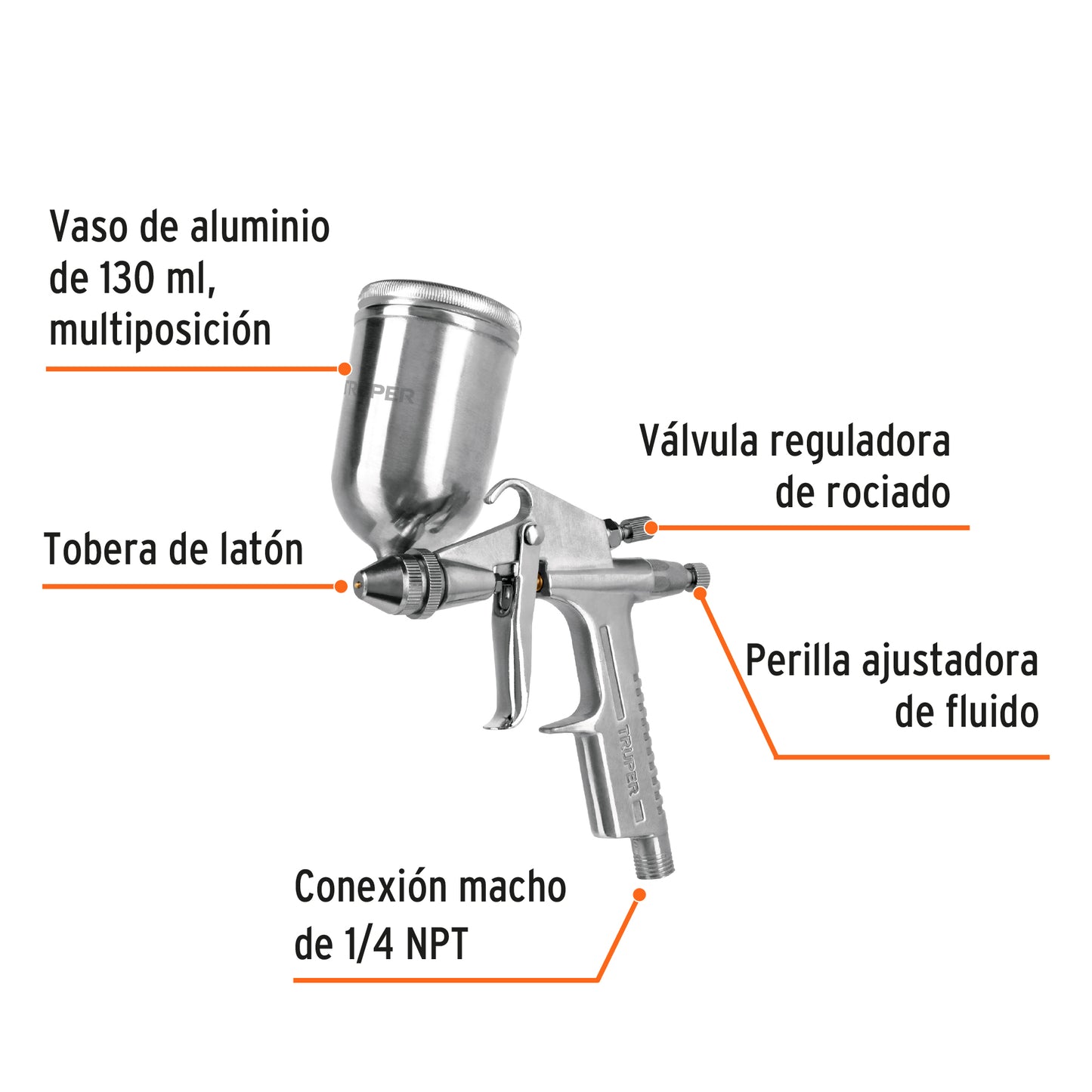 PIPI-400 Pistola para retoque de gravedad, LVMP, vaso aluminio, 0.5 mm
