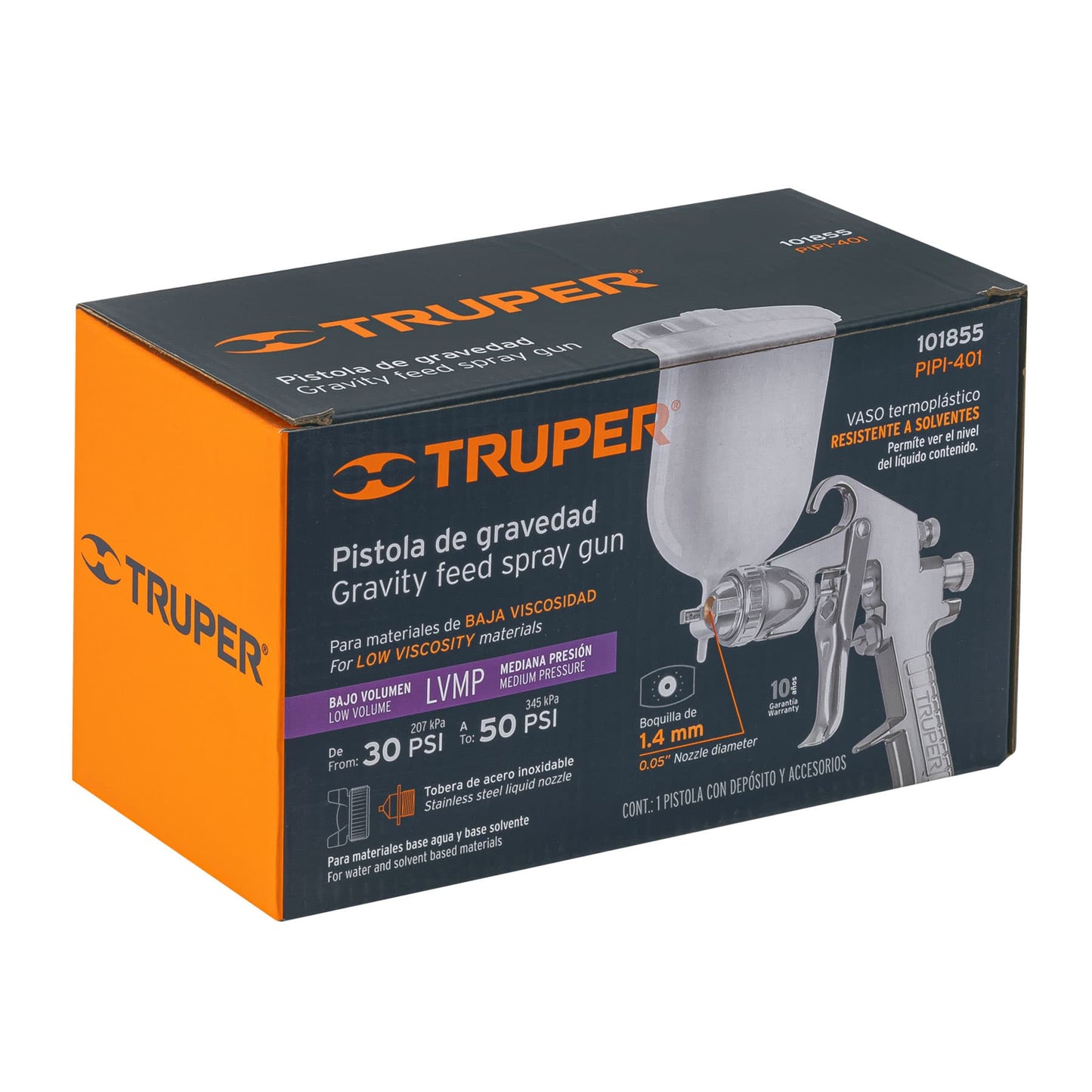 PIPI-401 Pistola para pintar de gravedad LVMP, vaso plástico, boq 1.4 mm