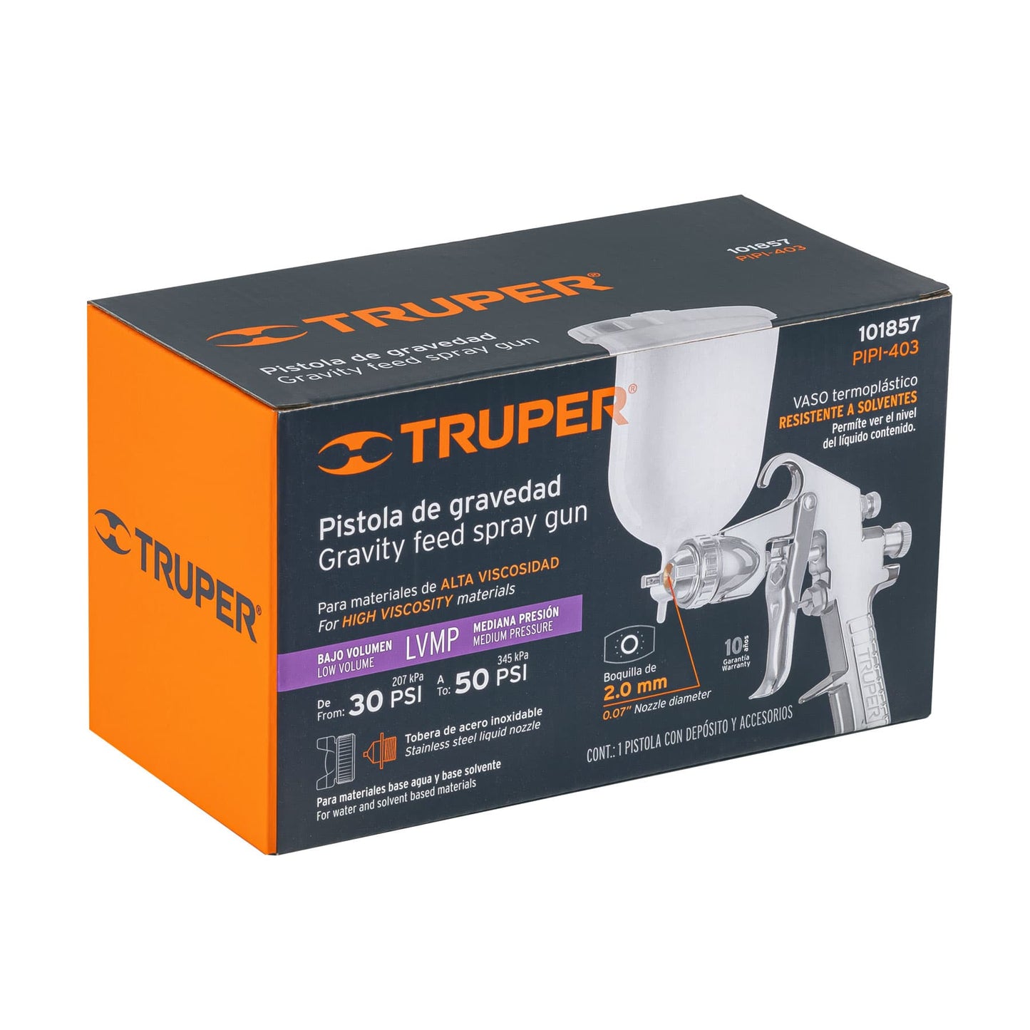PIPI-403 Pistola para pintar de gravedad LVMP, vaso plástico, boq 2.0 mm