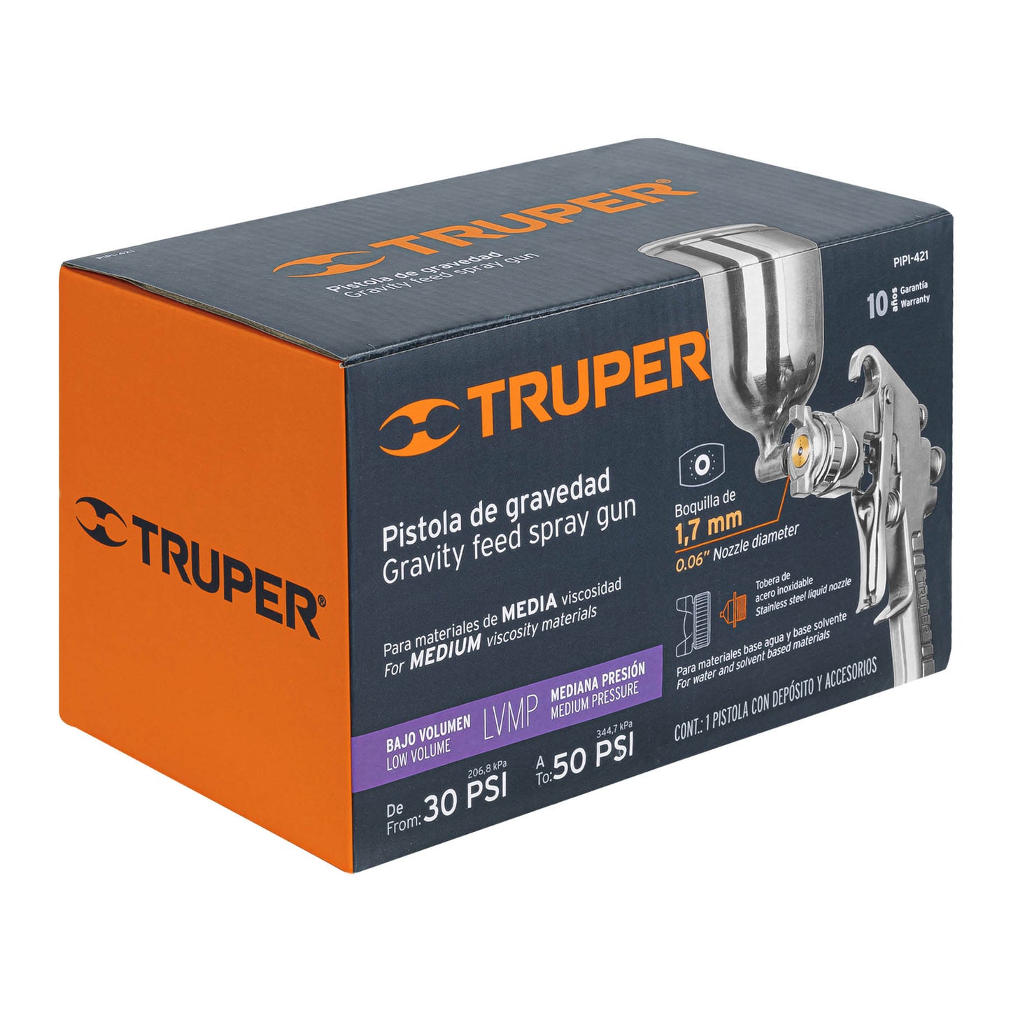 PIPI-421 Pistola para pintar de gravedad LVMP, vaso aluminio, boquilla 1.7mm