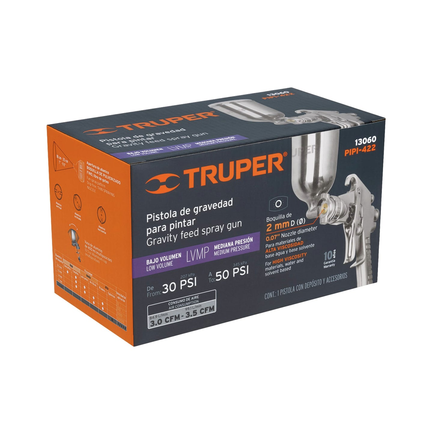 PIPI-422 Pistola para pintar de gravedad LVMP, vaso aluminio, boquilla 2.0 mm