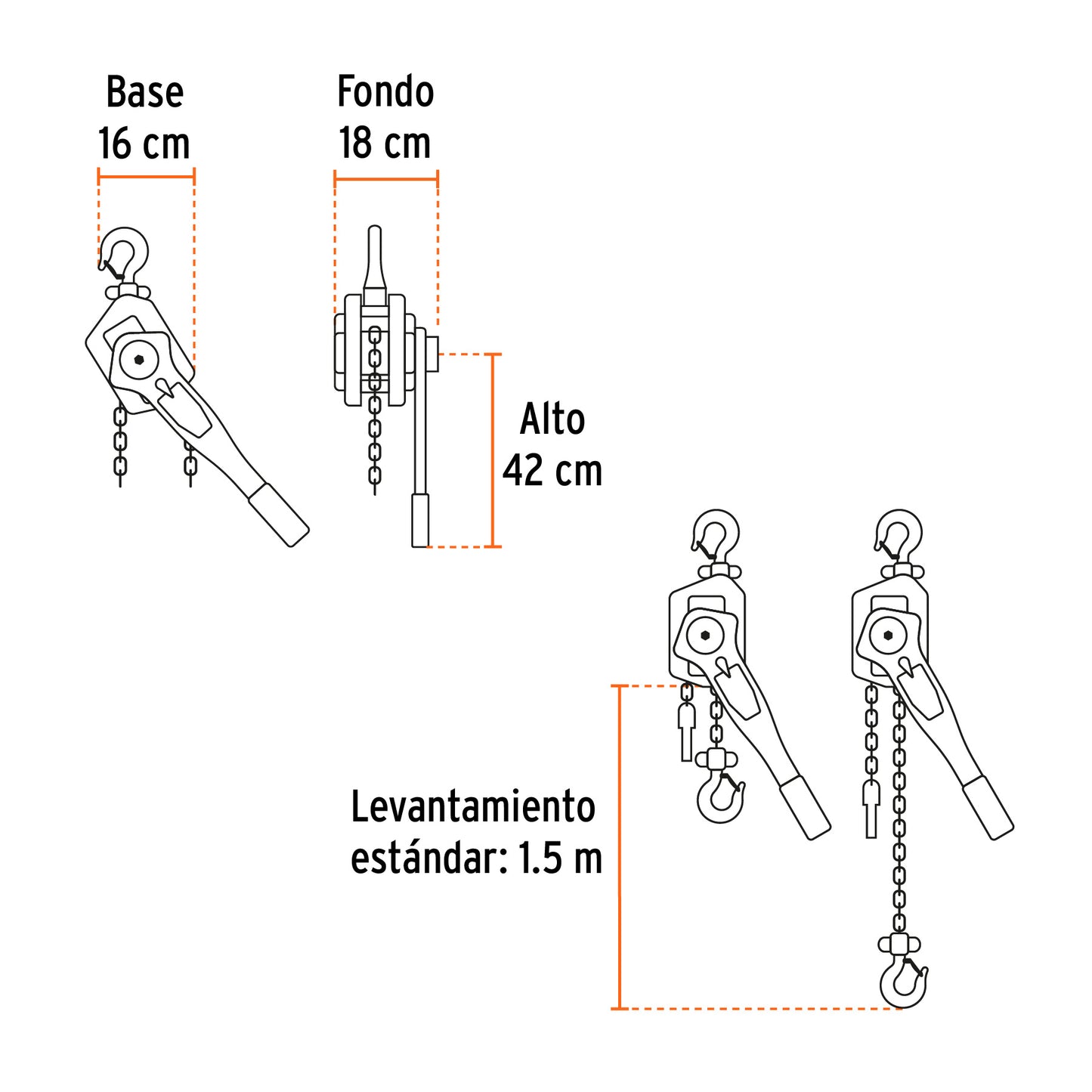 POPA-1-1/2 Diferencial de palanca, 1-1/2 ton