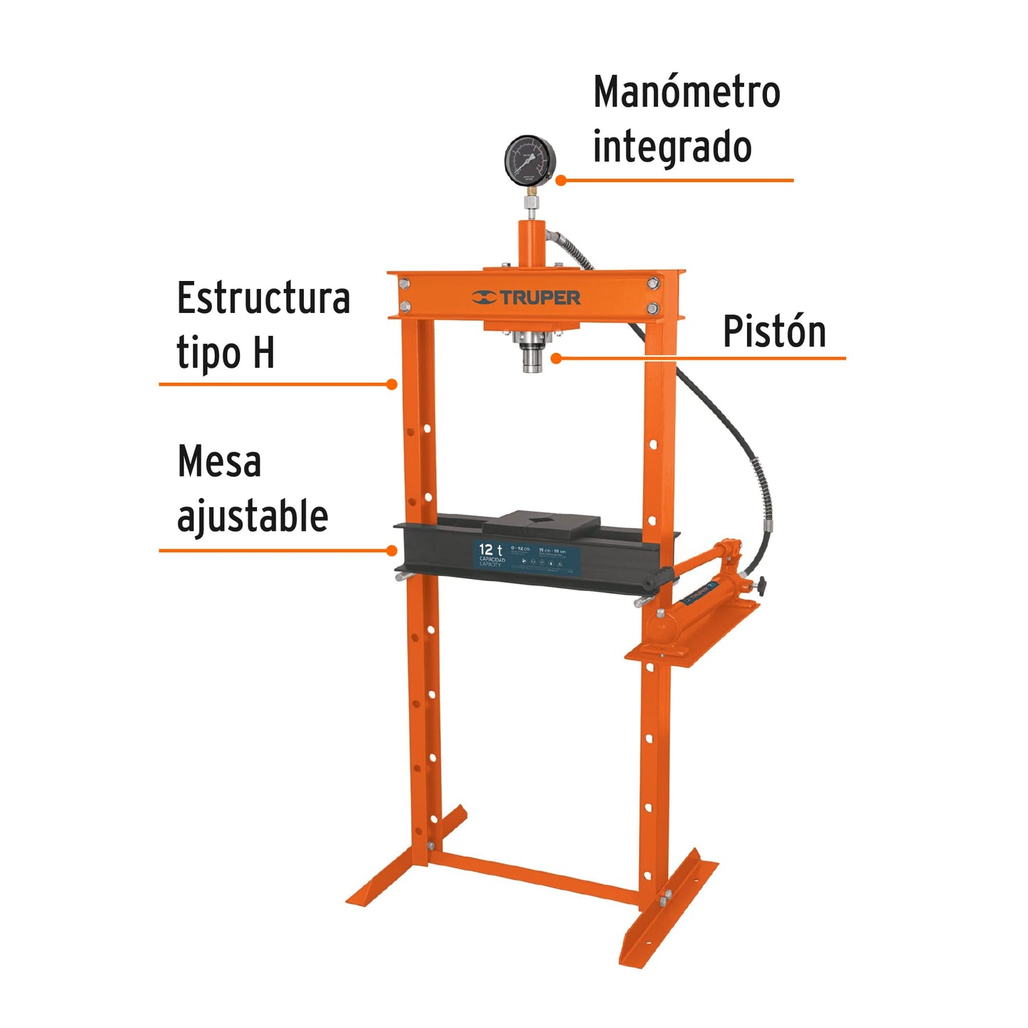 PREH-12 Prensa hidráulica 12 toneladas, con manómetro