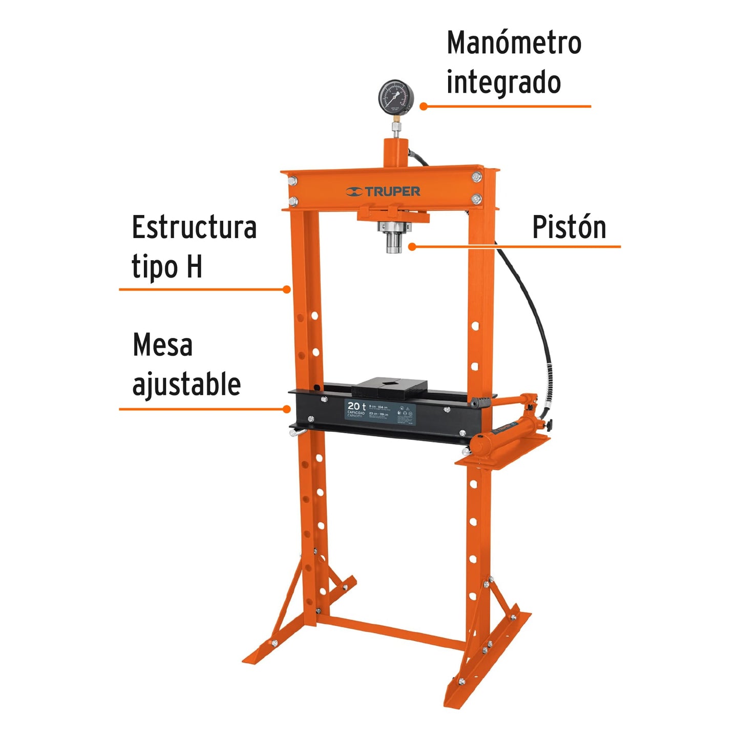 PREH-20 Prensa hidráulica 20 toneladas, con manómetro