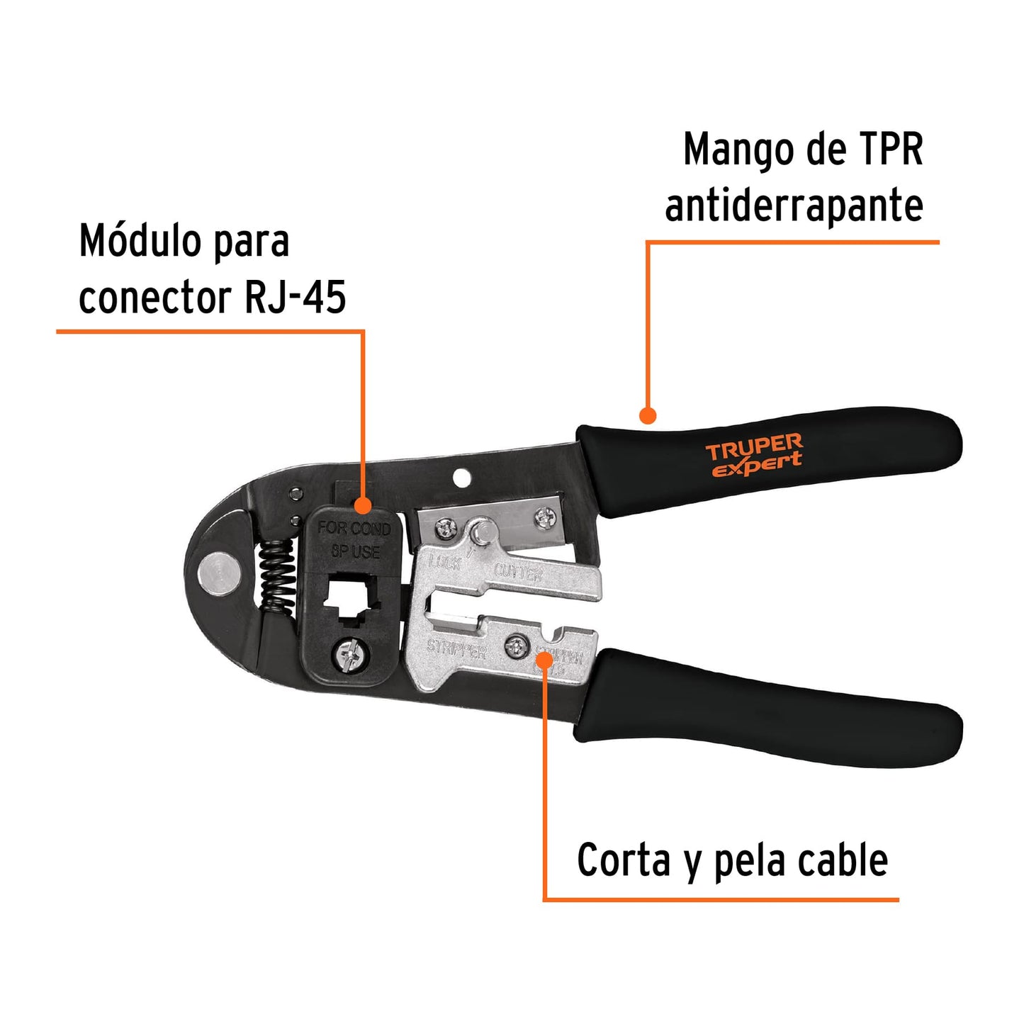 PRJ-45 Ponchadora, 8 contactos 8", cables RJ-45