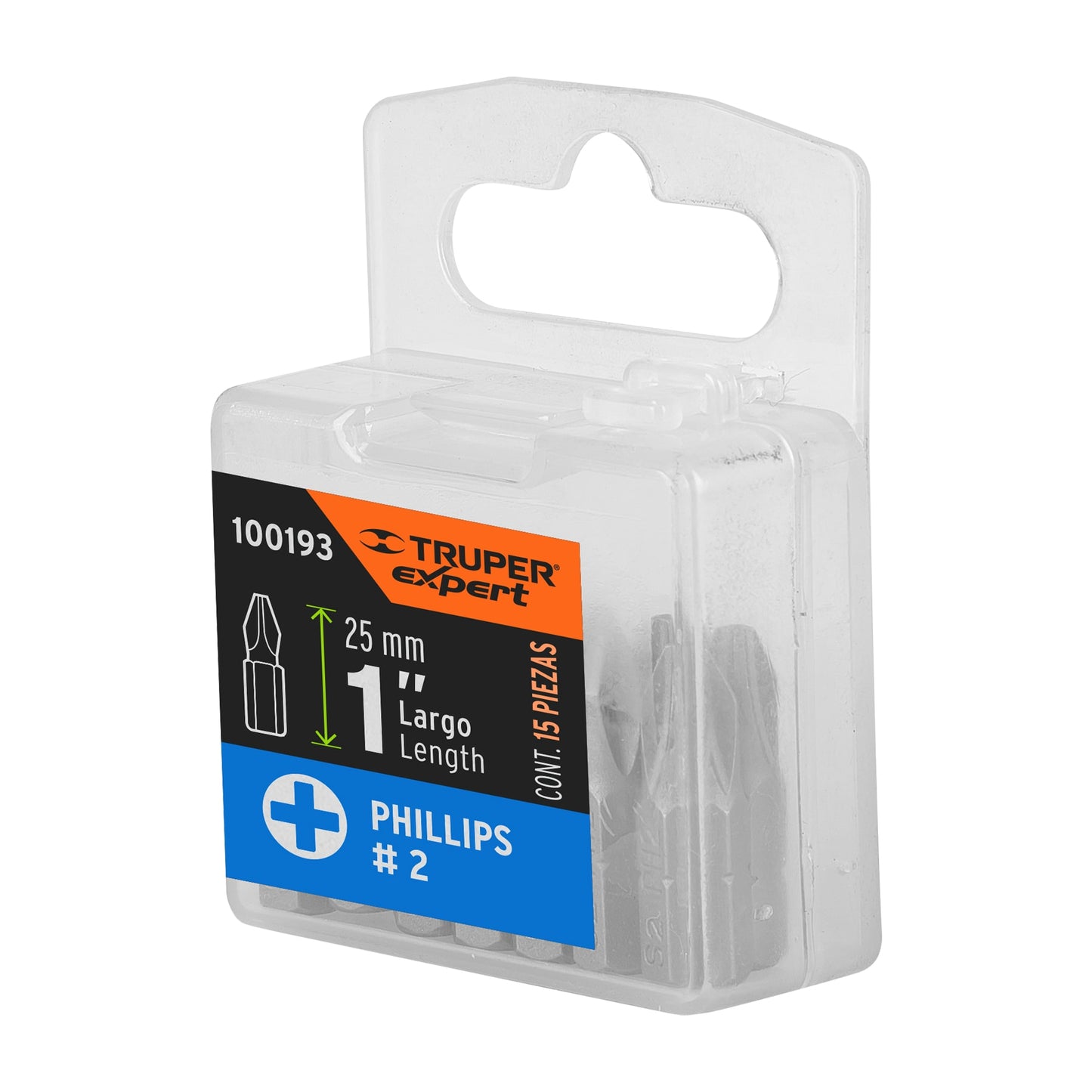 PUDE-1102-15 Puntas Phillips #2, 1', estuche con 15 piezas, Expert