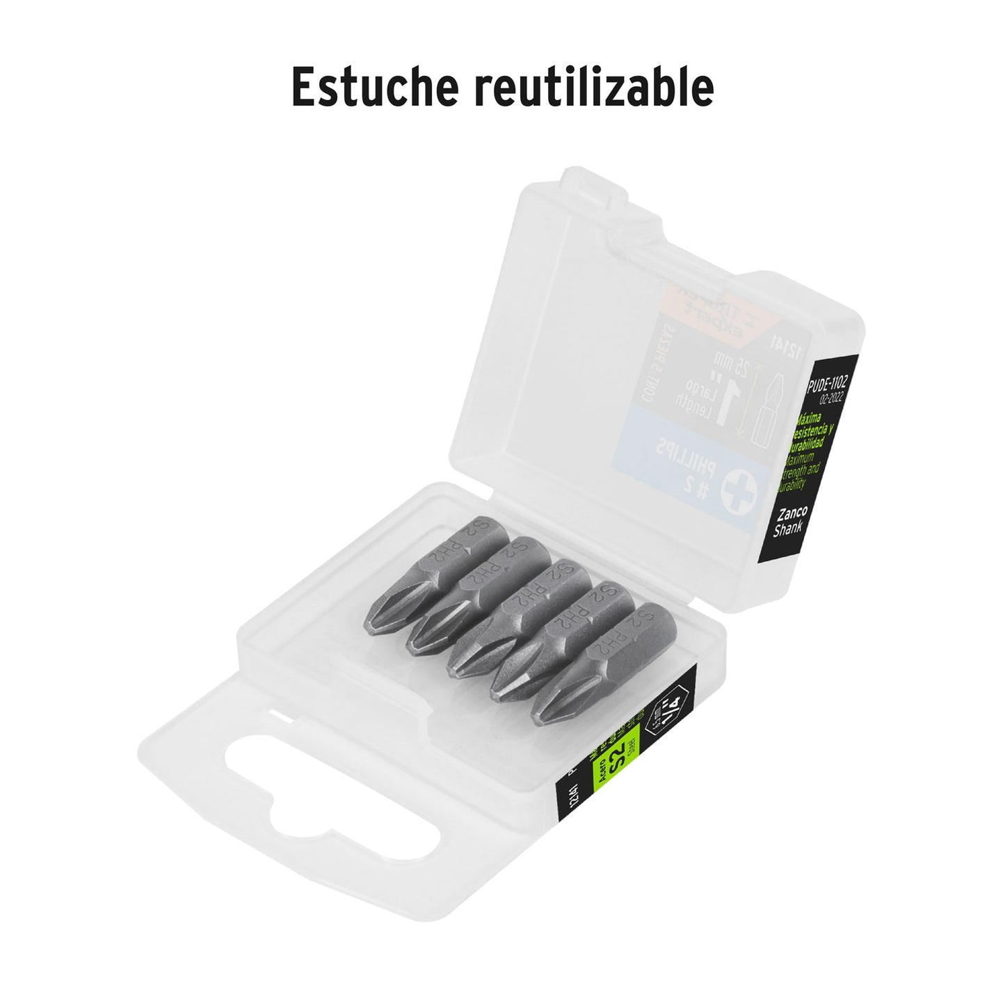 PUDE-1102 Puntas Phillips #2, 1', estuche con 5 piezas, Expert