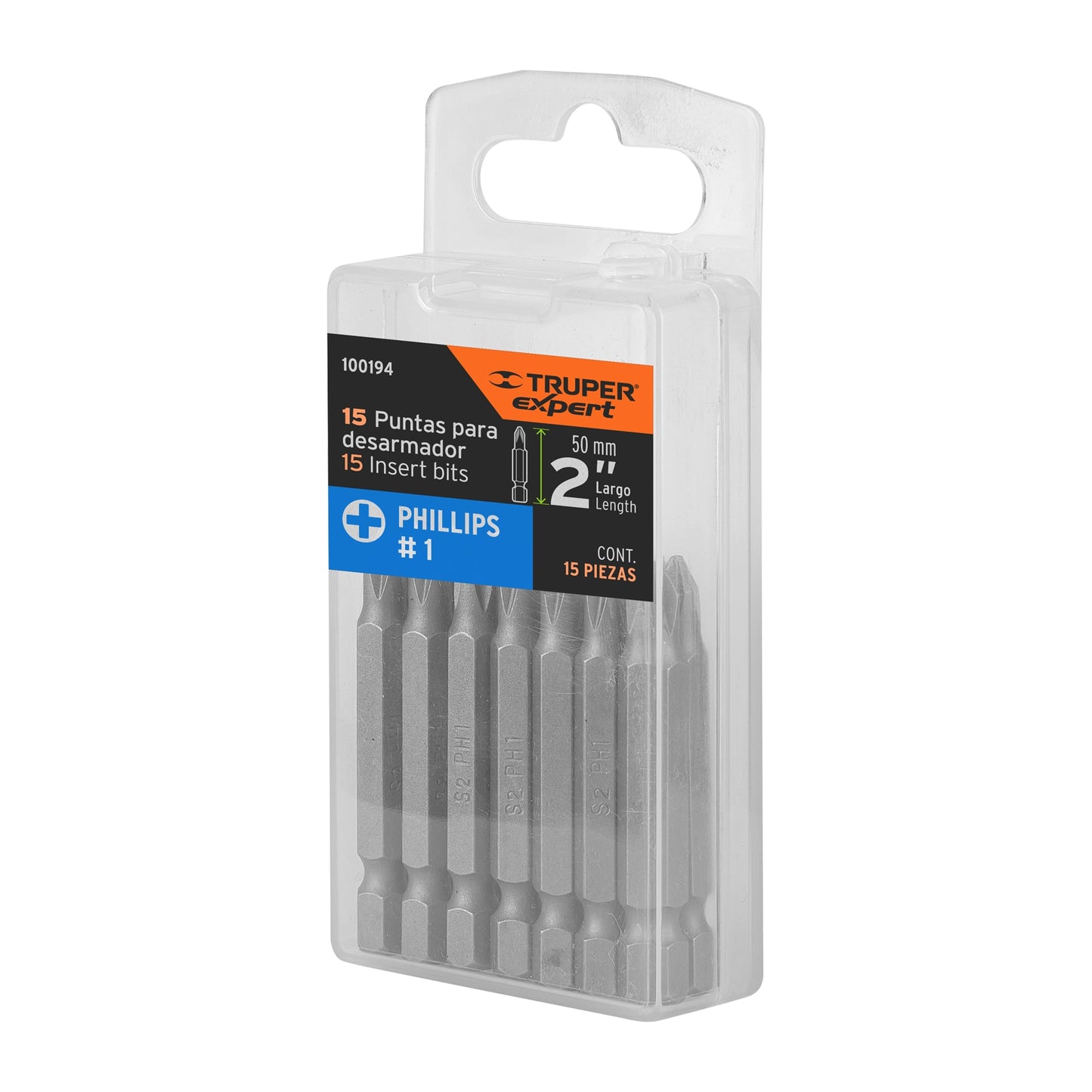 PUDE-1201-15 Puntas Phillips #1, 2', estuche con 15 piezas, Expert