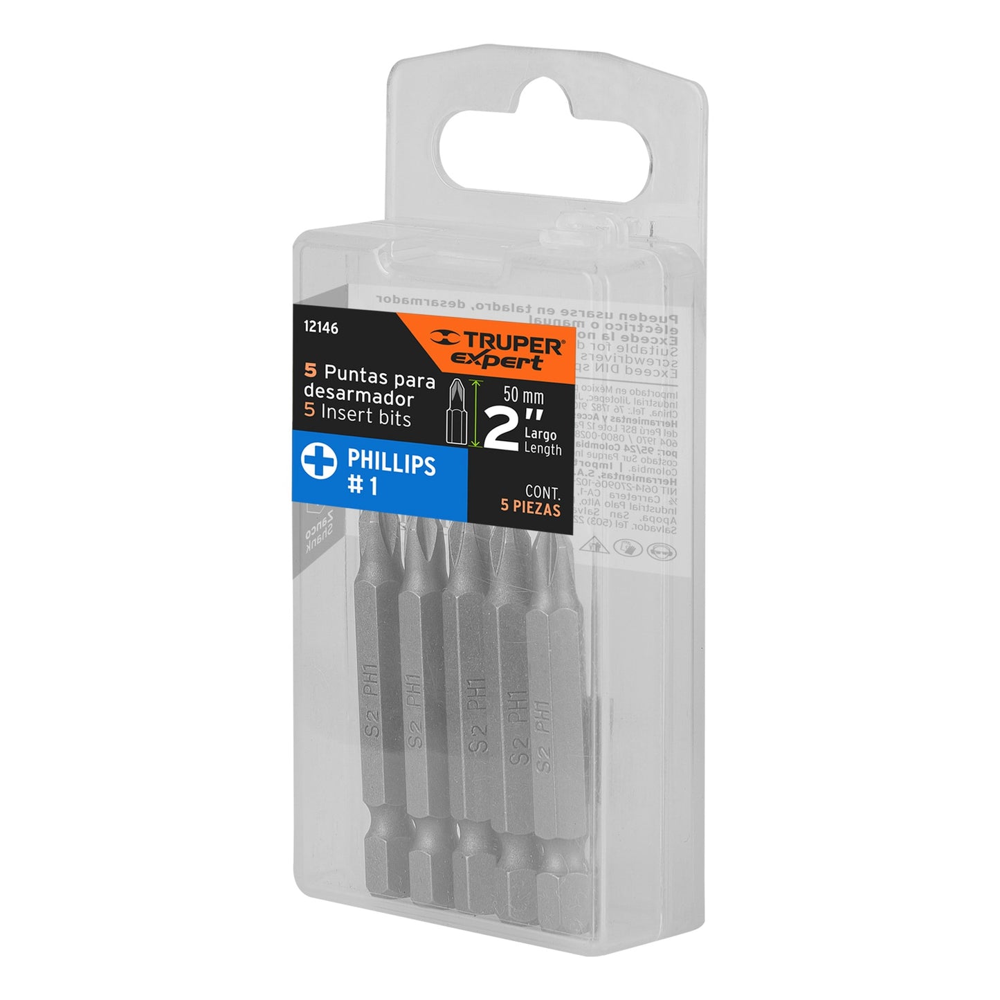 PUDE-1201 Puntas Phillips #1, 2', estuche con 5 piezas, Expert