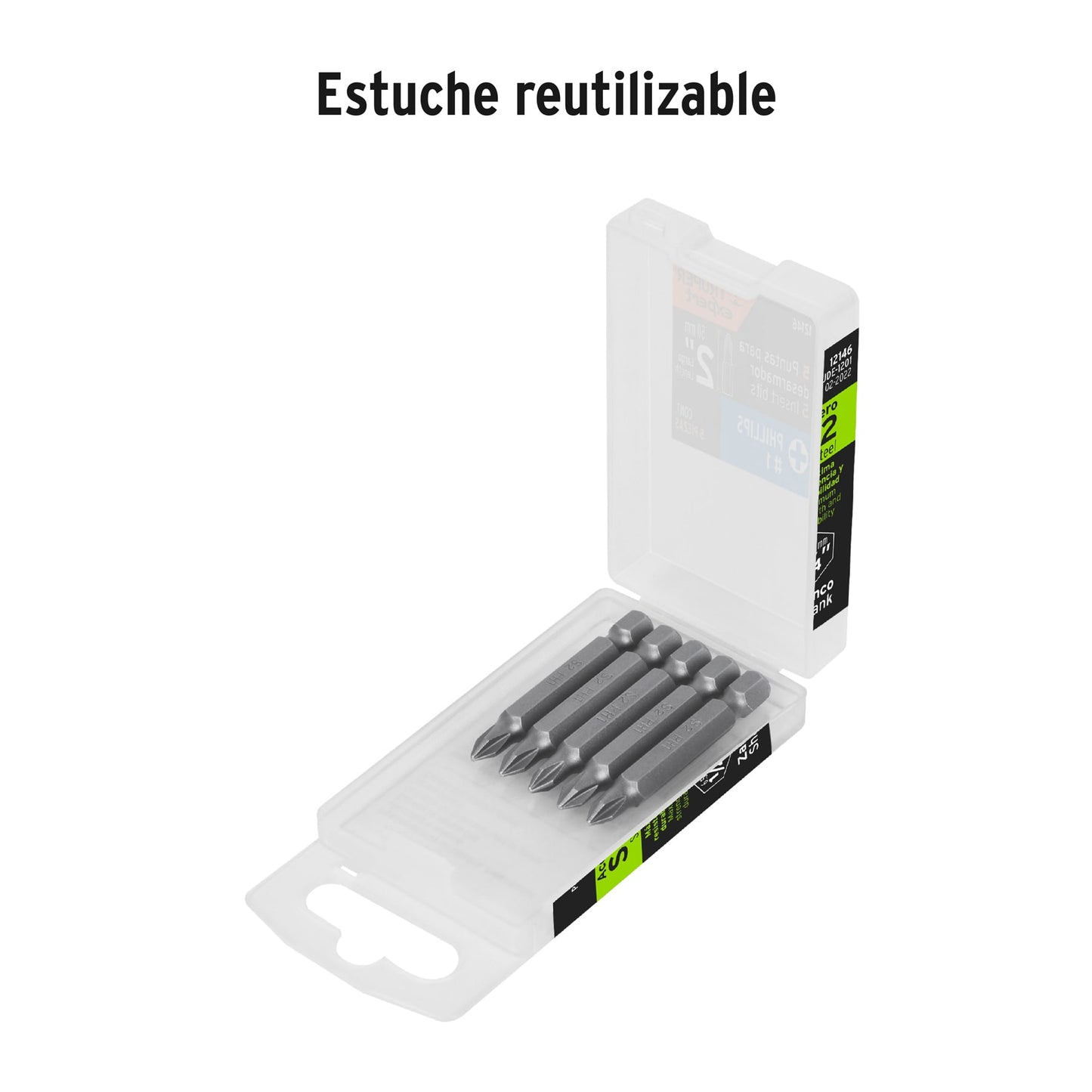 PUDE-1201 Puntas Phillips #1, 2', estuche con 5 piezas, Expert