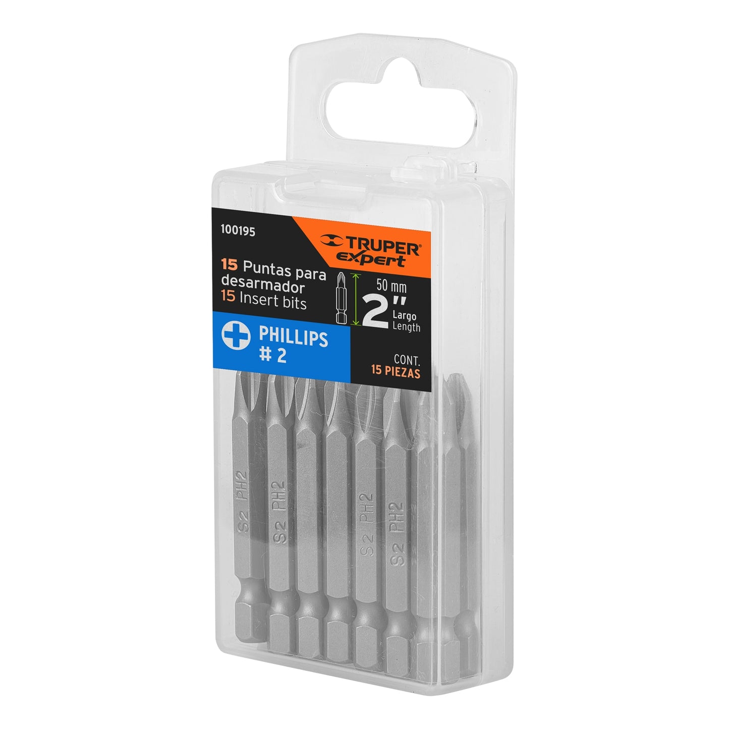PUDE-1202-15 Puntas Phillips #2, 2', estuche con 15 piezas, Expert