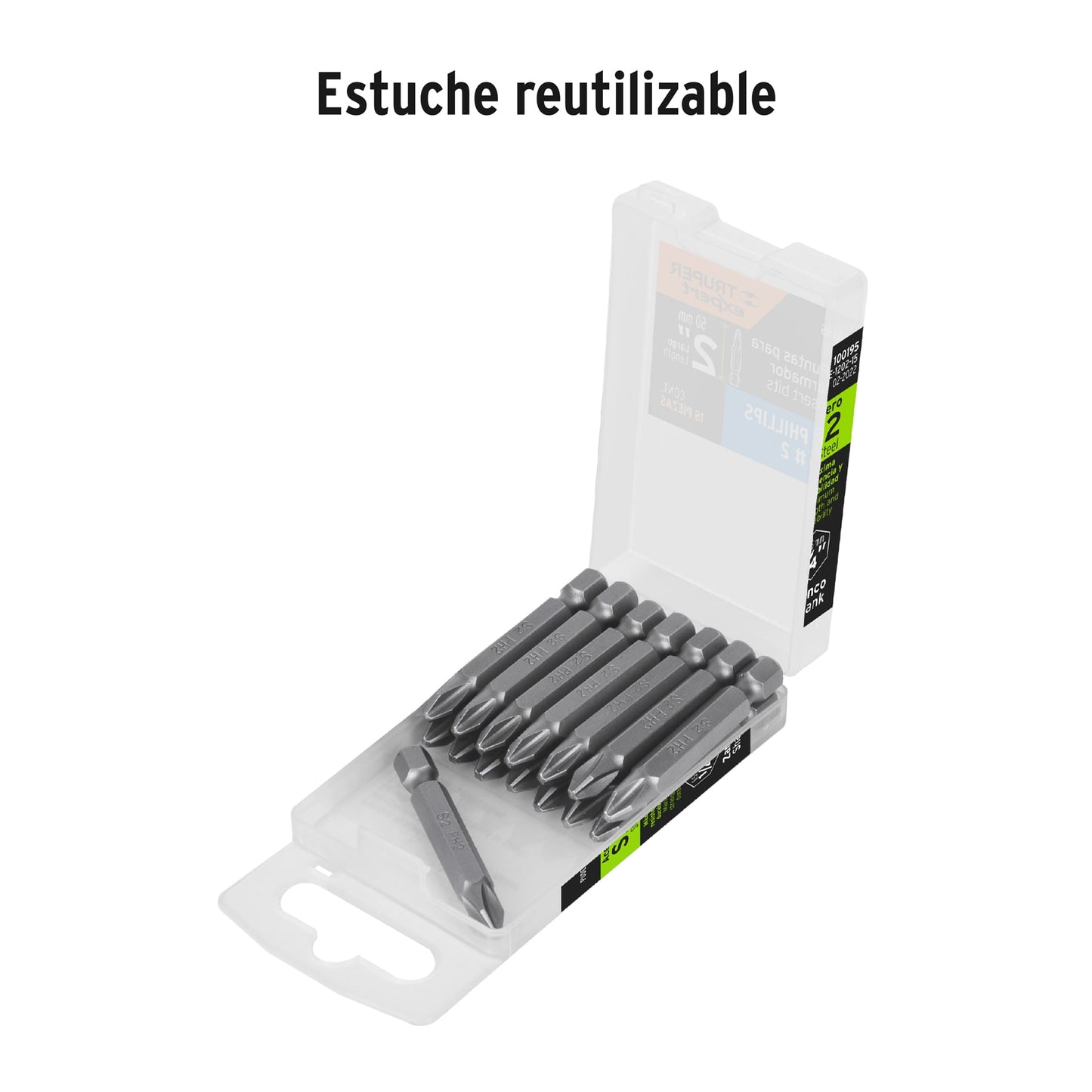 PUDE-1202-15 Puntas Phillips #2, 2', estuche con 15 piezas, Expert