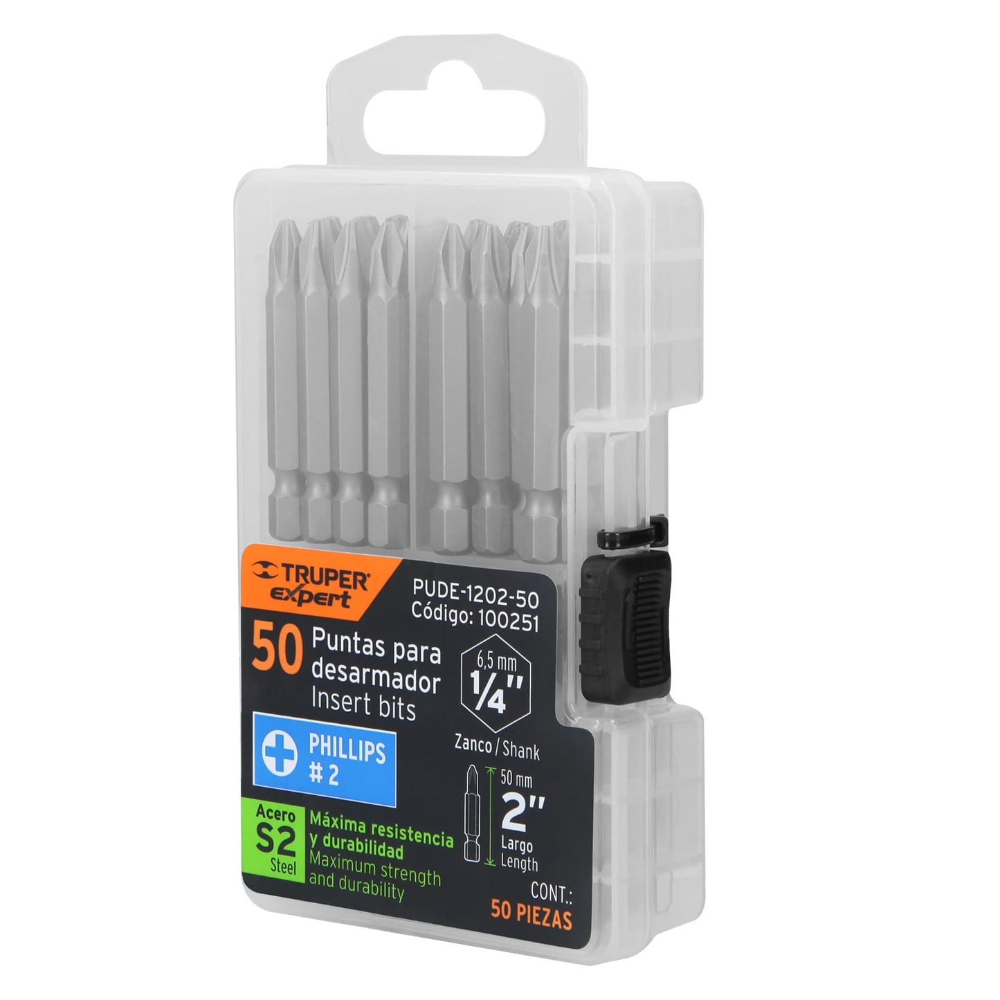 PUDE-1202-50 Puntas Phillips #2, 2', estuche con 50 piezas, Expert