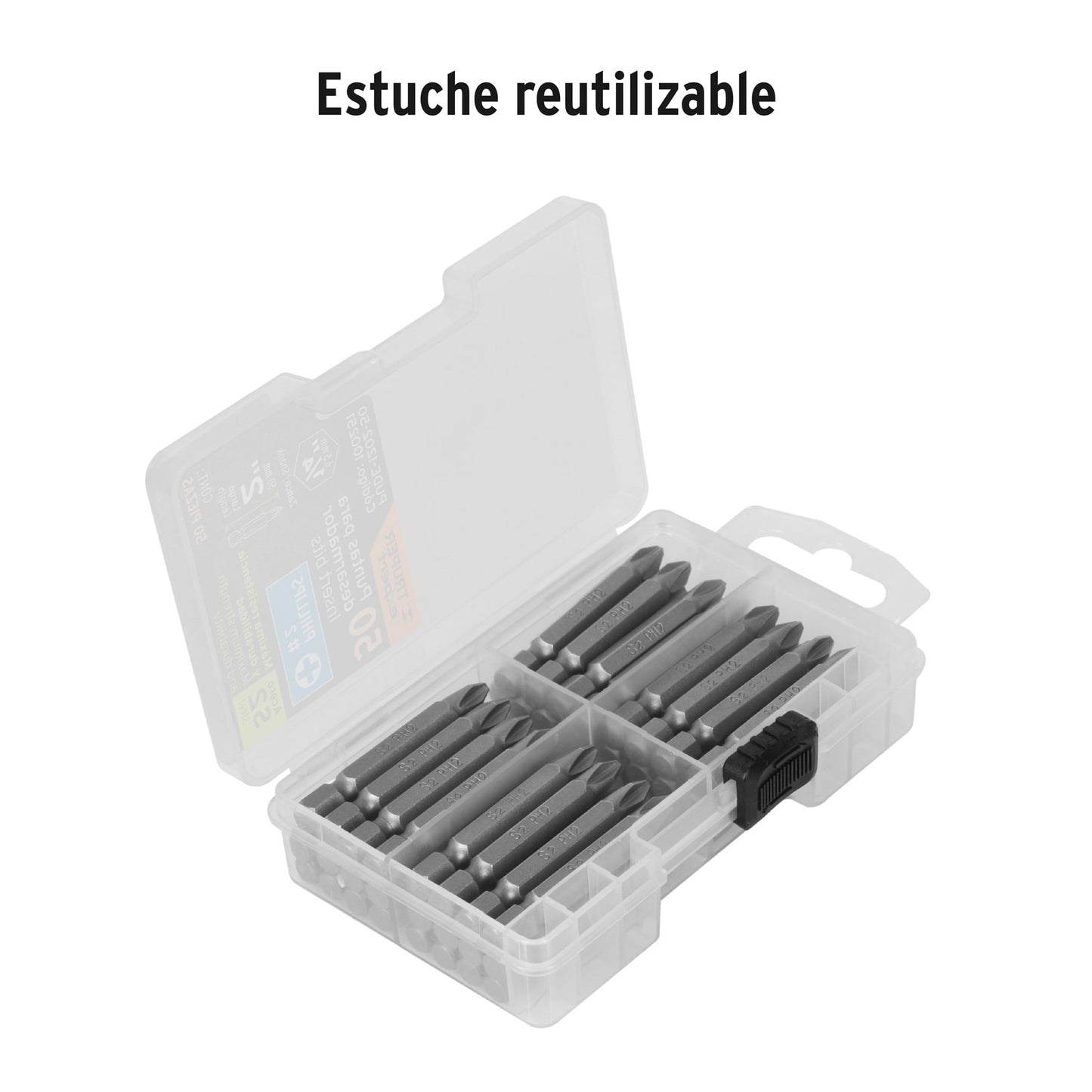 PUDE-1202-50 Puntas Phillips #2, 2', estuche con 50 piezas, Expert