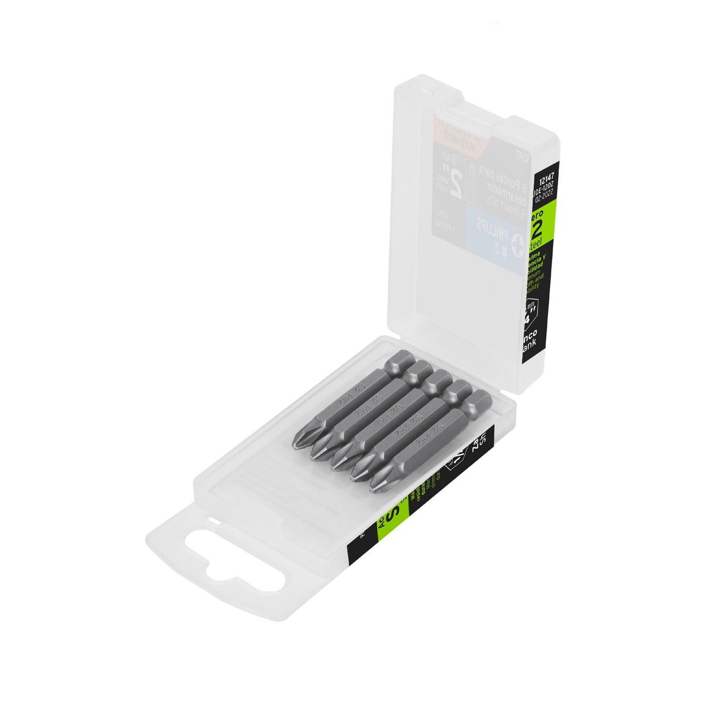 PUDE-1202 Puntas Phillips #2, 2', estuche con 5 piezas, Expert
