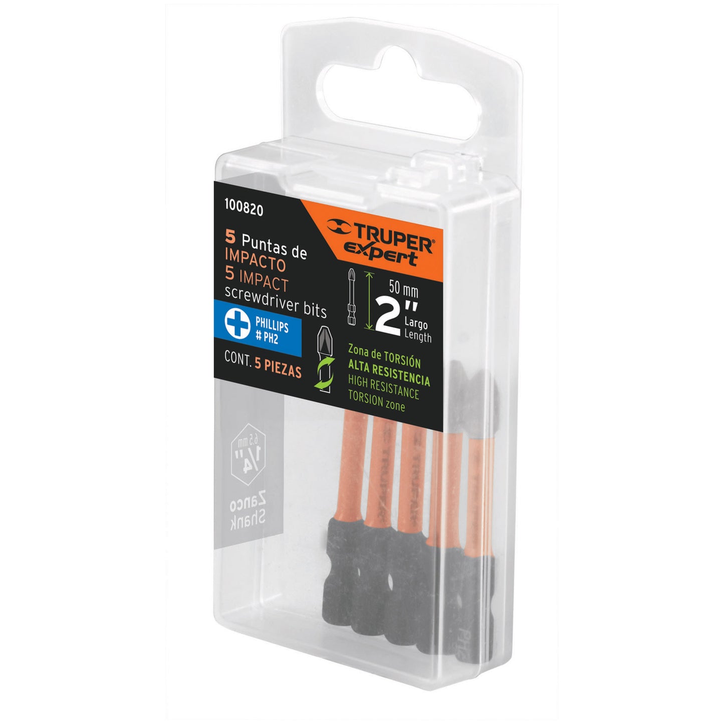 PUDE-1202I Juego de 5 puntas de impacto Phillips PH2 x 2',Truper Expert