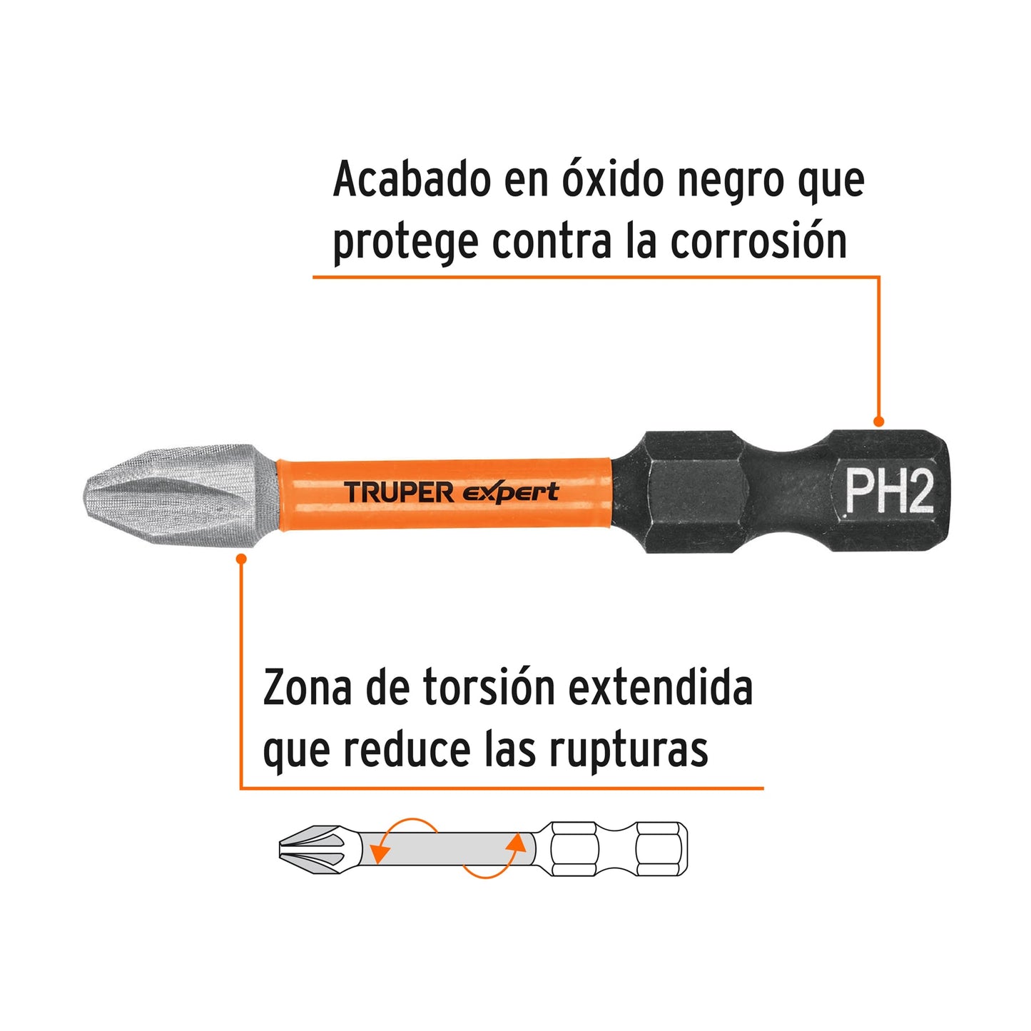 PUDE-1202I Juego de 5 puntas de impacto Phillips PH2 x 2',Truper Expert