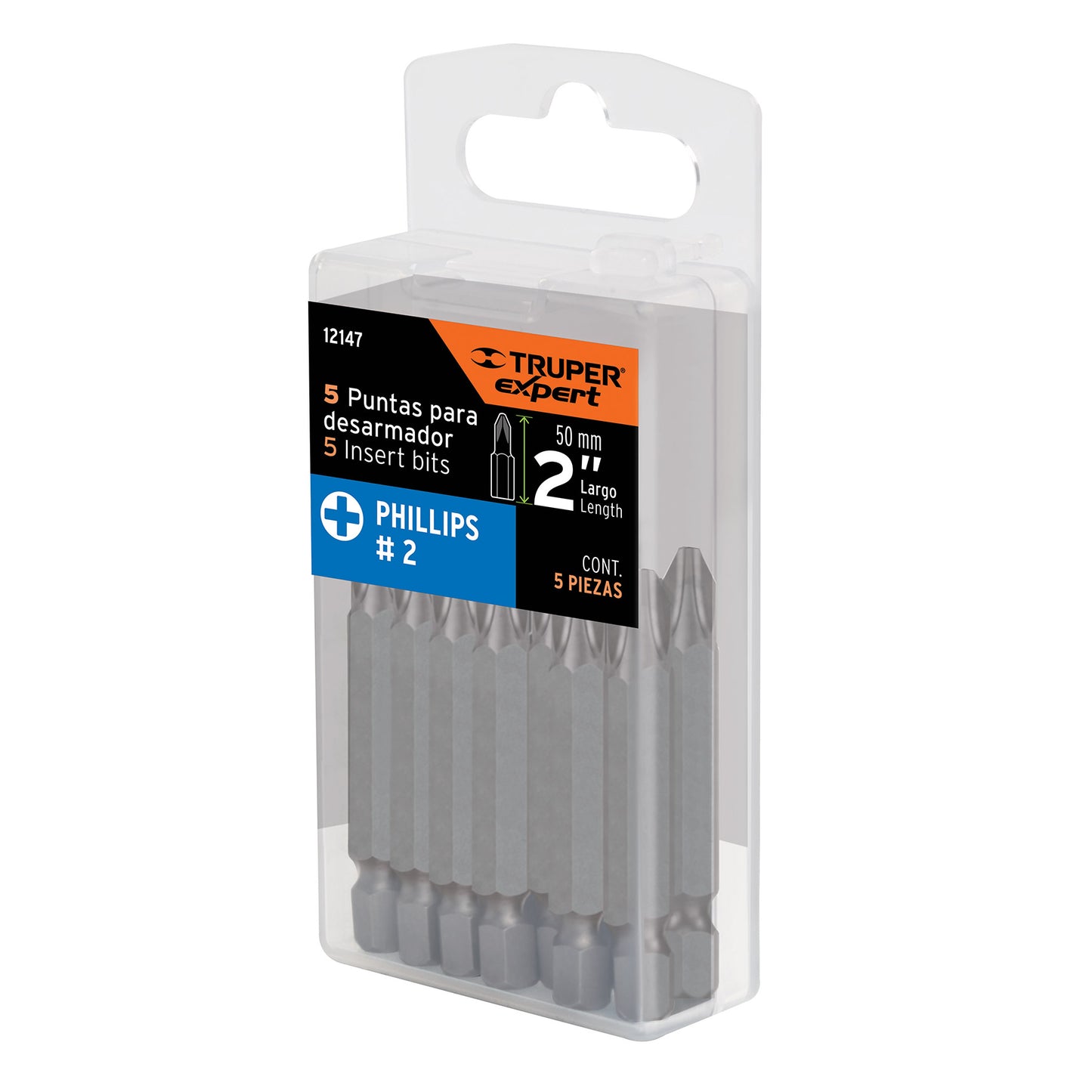 PUDE-1202 Puntas Phillips #2, 2', estuche con 5 piezas, Expert