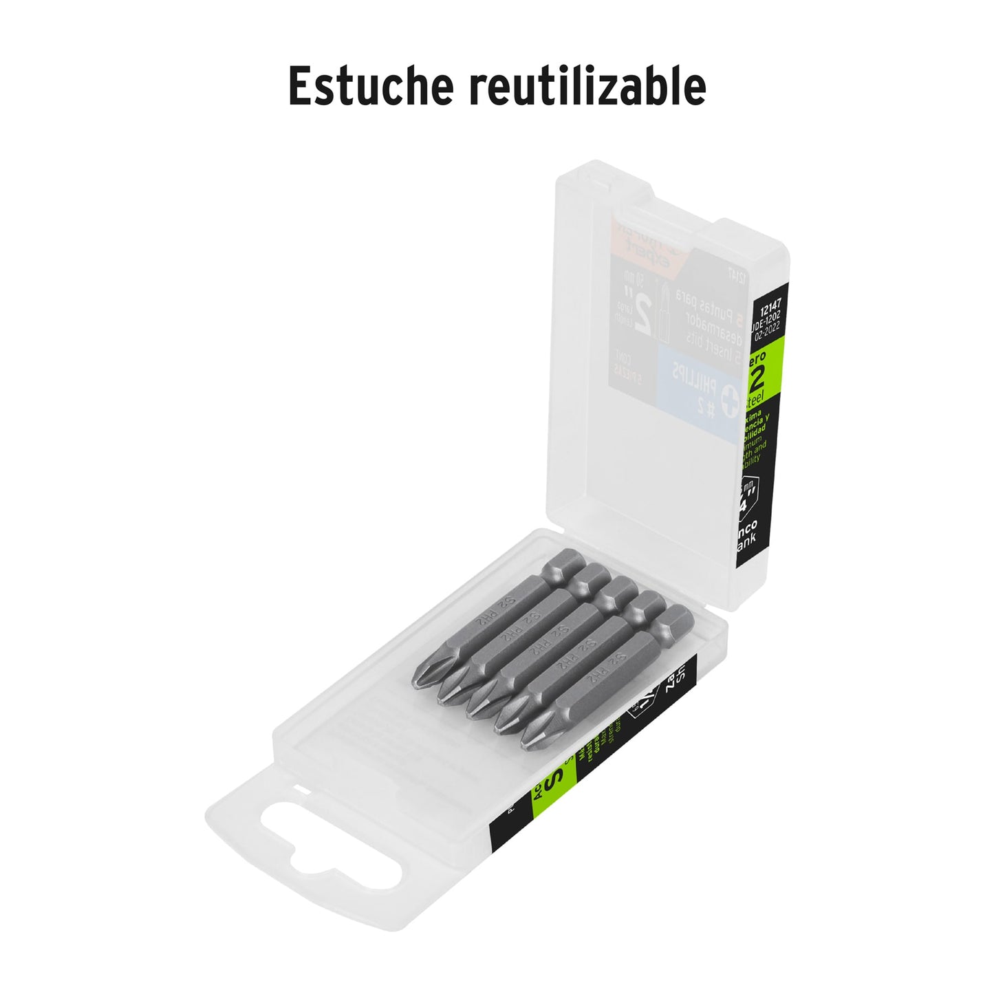 PUDE-1202 Puntas Phillips #2, 2', estuche con 5 piezas, Expert