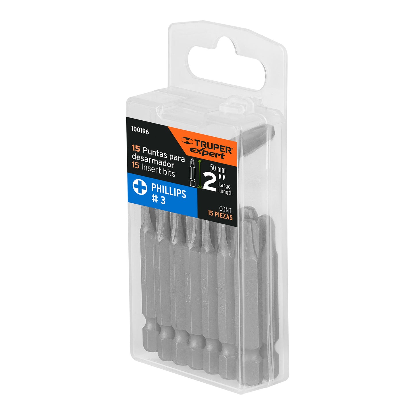 PUDE-1203-15 Puntas Phillips #3, 2', estuche con 15 piezas, Expert