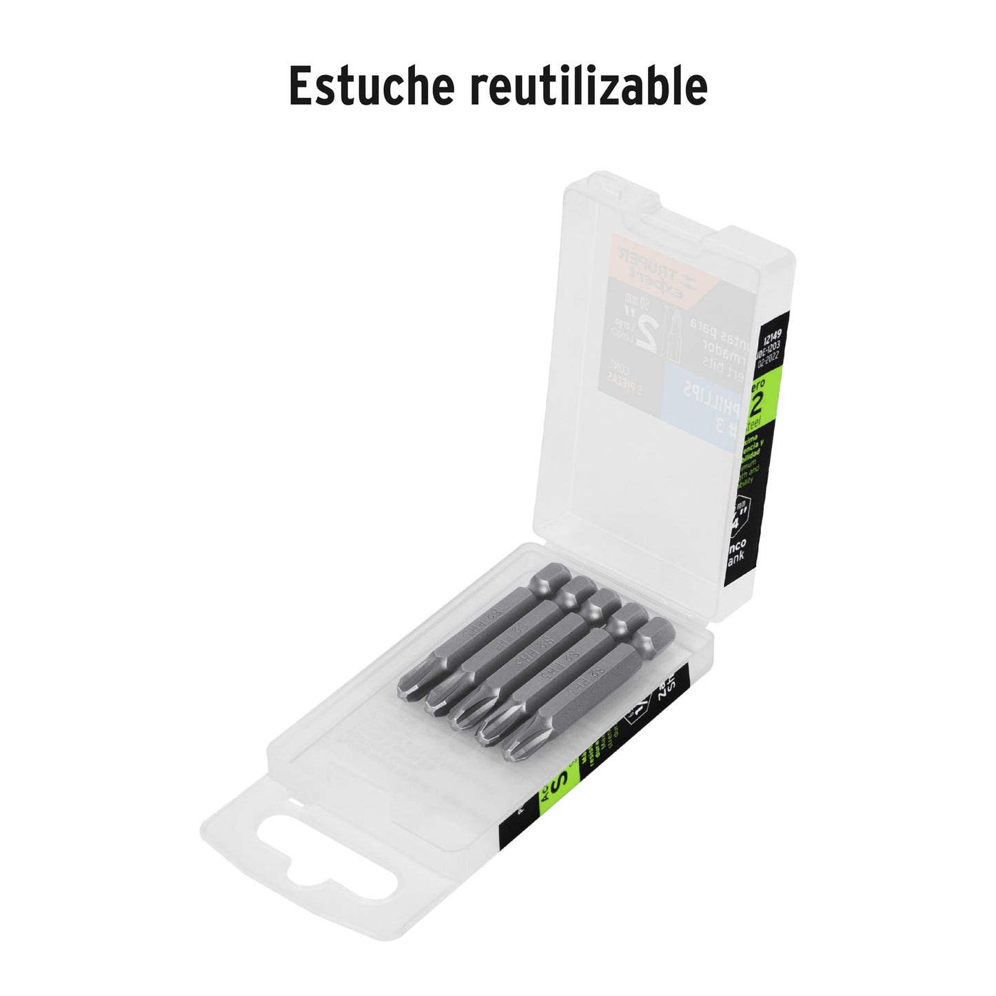 PUDE-1203 Puntas Phillips #3, 2', estuche con 5 piezas, Expert