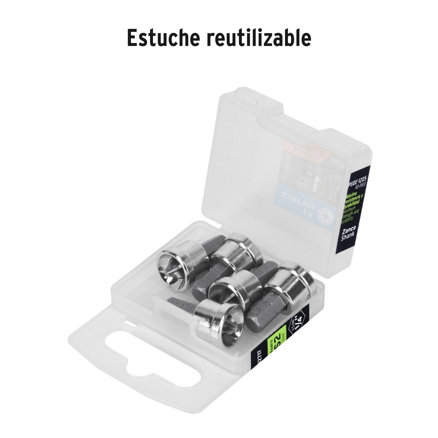 PUDE-1205 Puntas Phillips #2, 1' p/tablaroca, estuche con 5 piezas