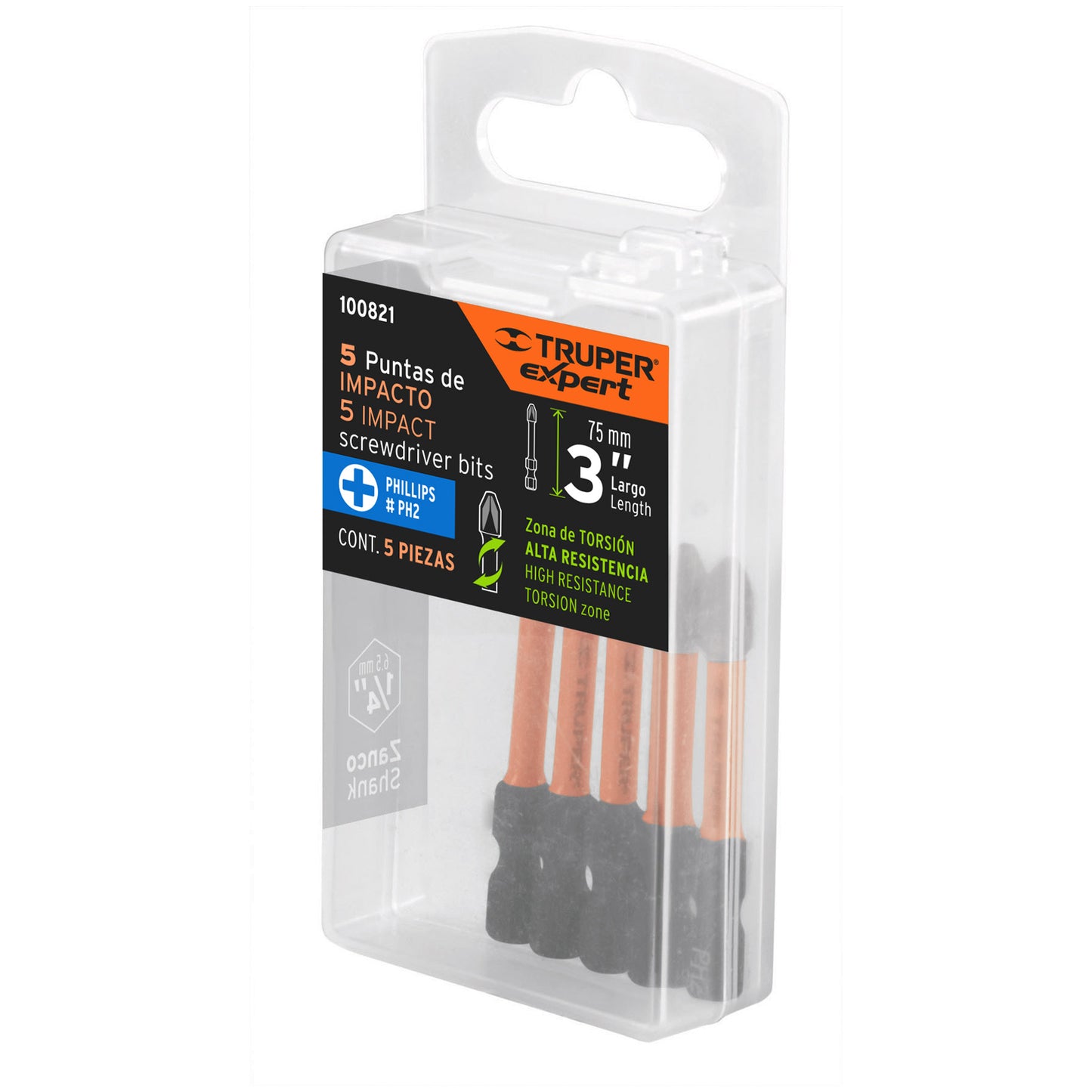 PUDE-1302I Juego de 5 puntas de impacto Phillips PH2 x 3',Truper Expert