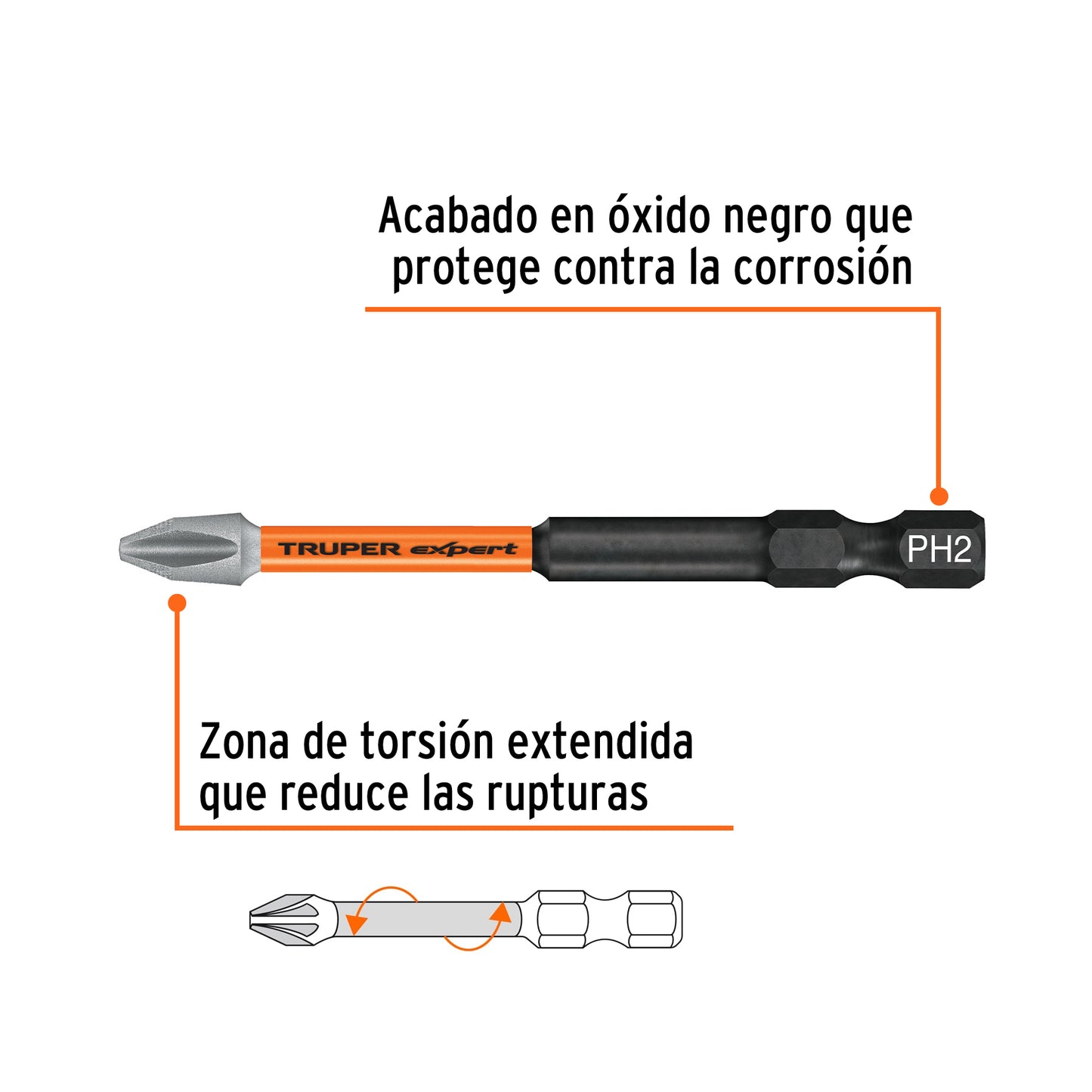 PUDE-1302I Juego de 5 puntas de impacto Phillips PH2 x 3',Truper Expert