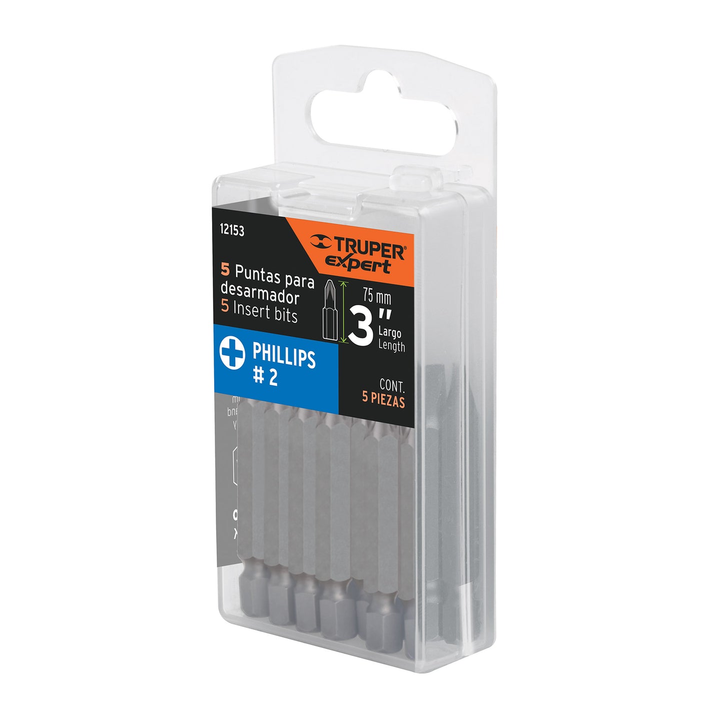 PUDE-1302 Puntas Phillips #2, 3', estuche con 5 piezas, Expert
