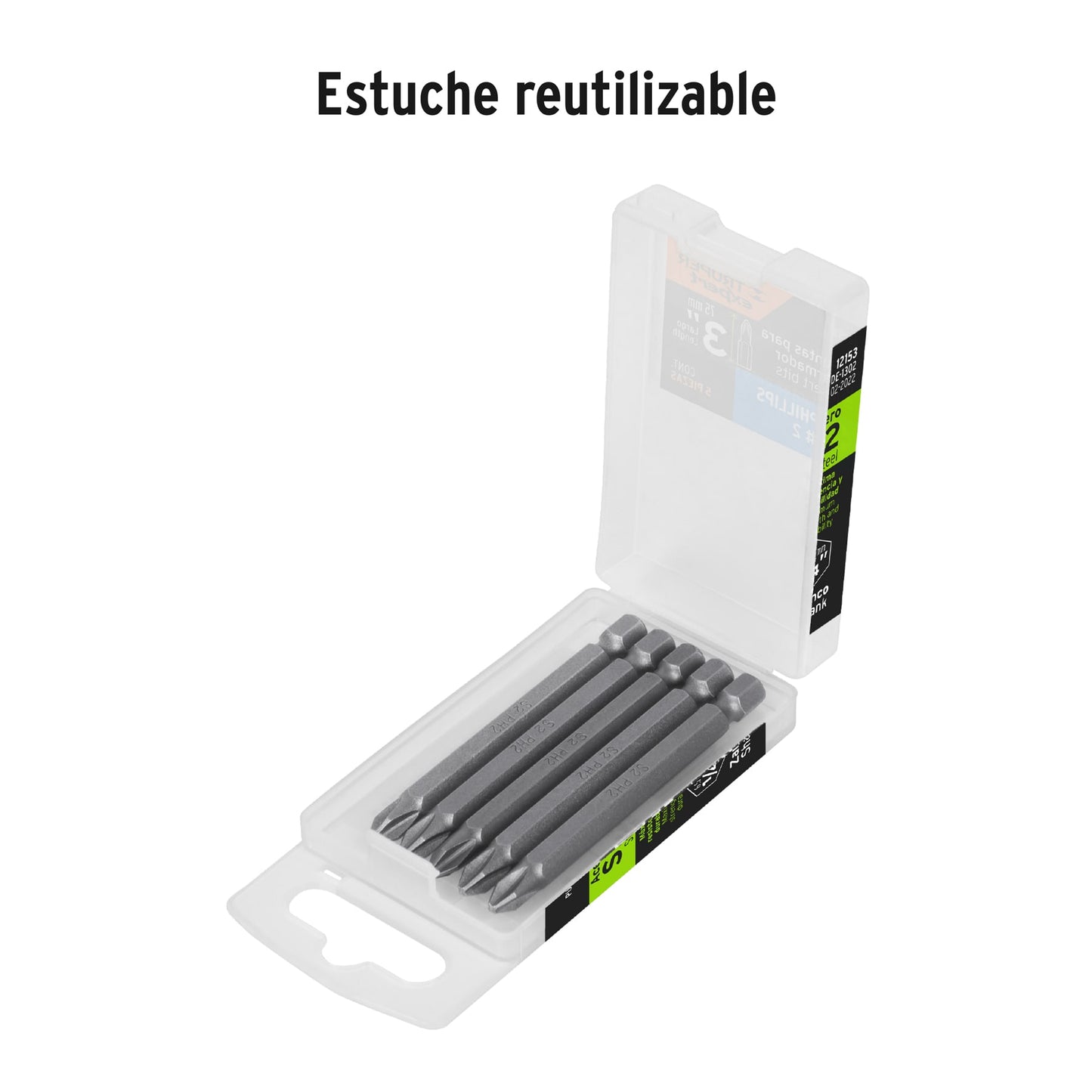 PUDE-1302 Puntas Phillips #2, 3', estuche con 5 piezas, Expert