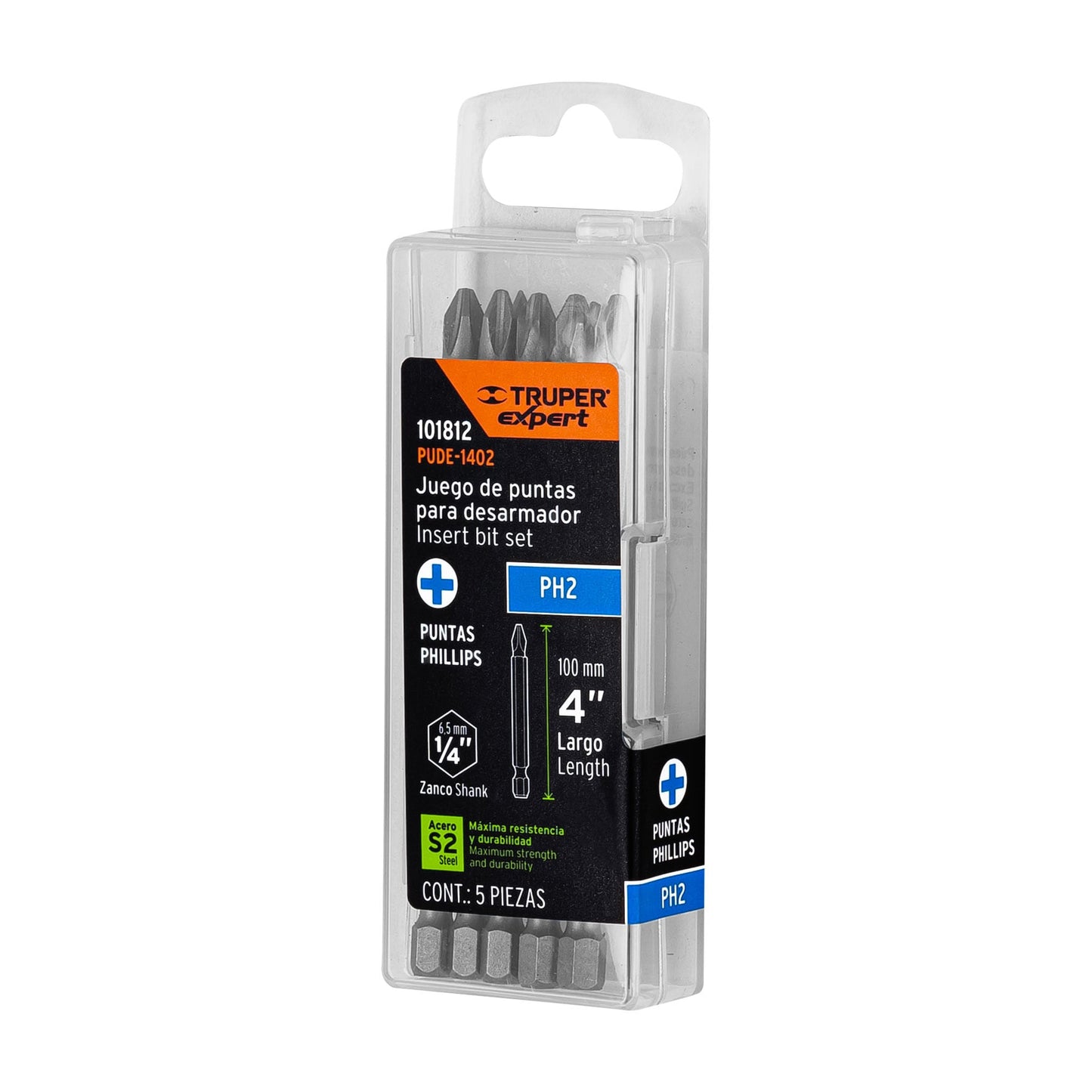 PUDE-1402 Puntas para desarmador Philips #2 largo 4', 5 pzas, Expert