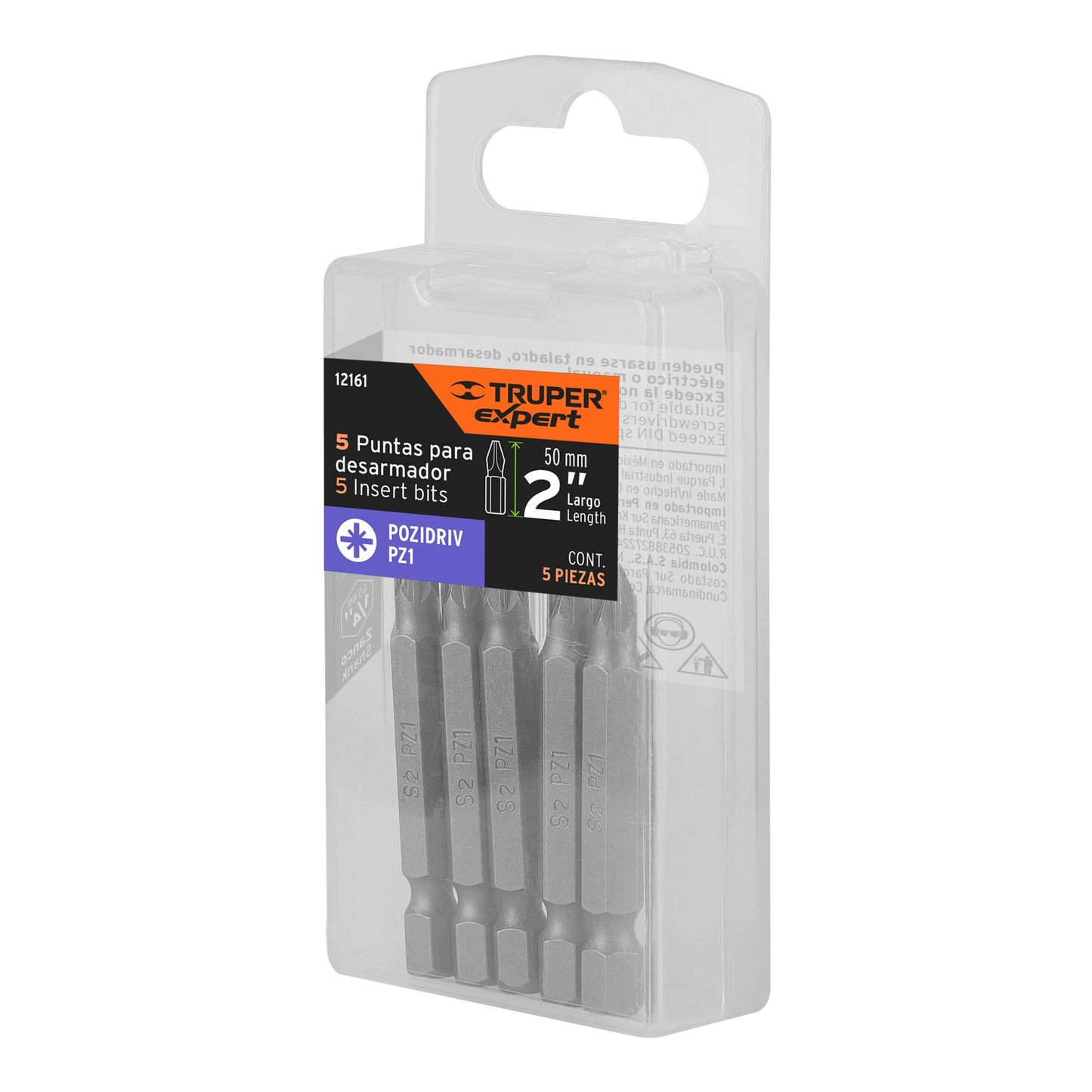 PUDE-2201 Puntas Pozidriv #1, 2', estuche con 5 piezas, Expert