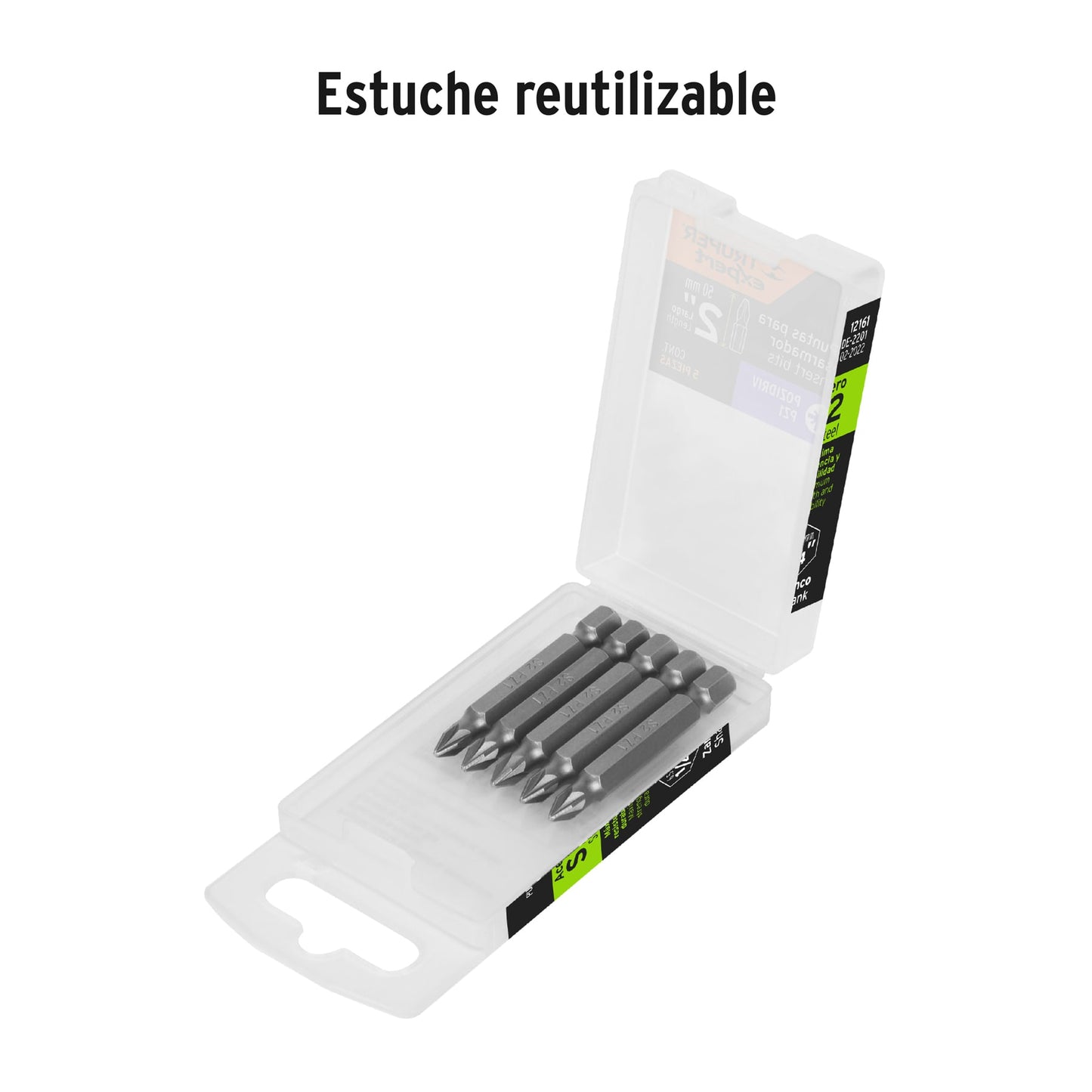 PUDE-2201 Puntas Pozidriv #1, 2', estuche con 5 piezas, Expert