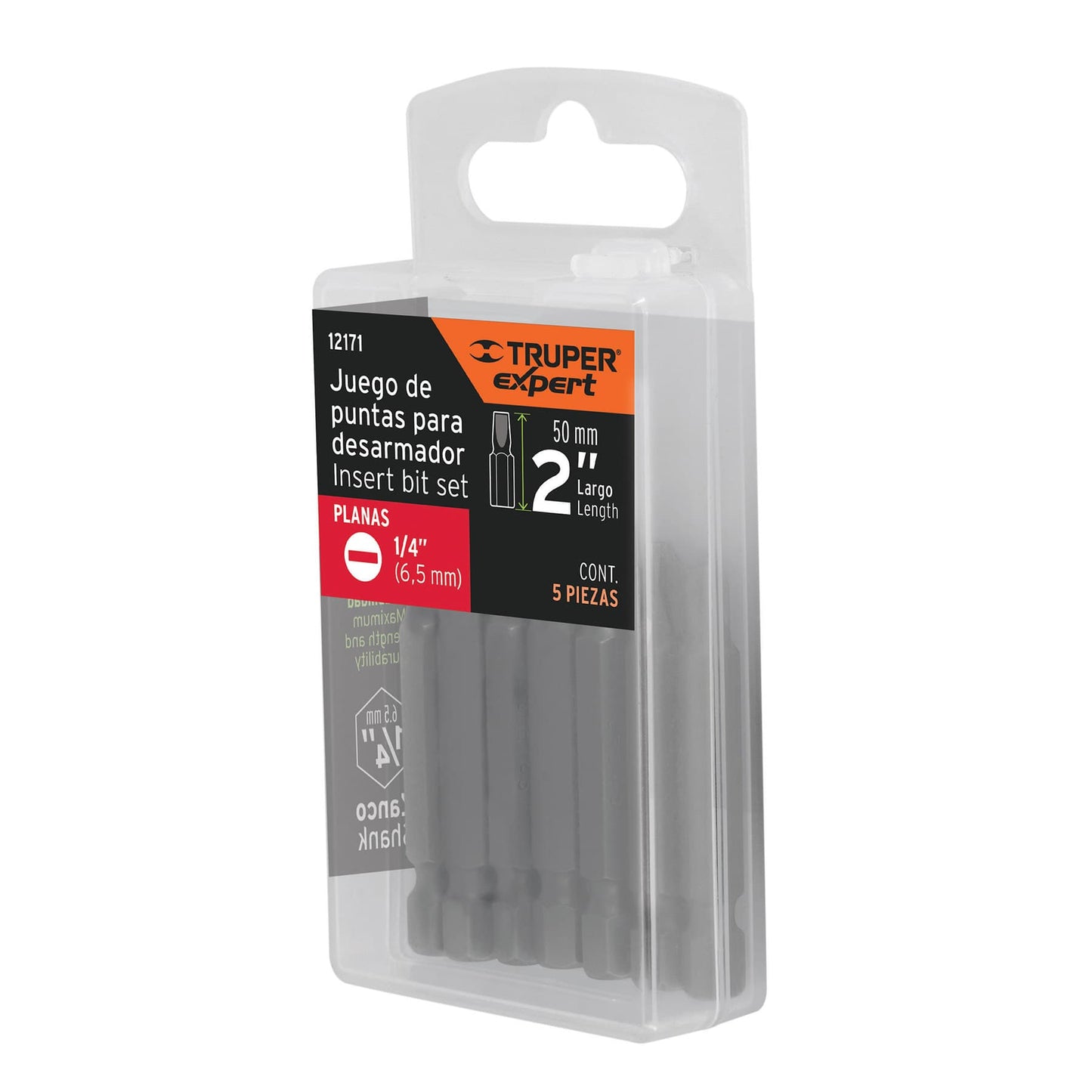 PUDE-3225 Puntas planas 1/4', 2', estuche con 5 piezas, Expert