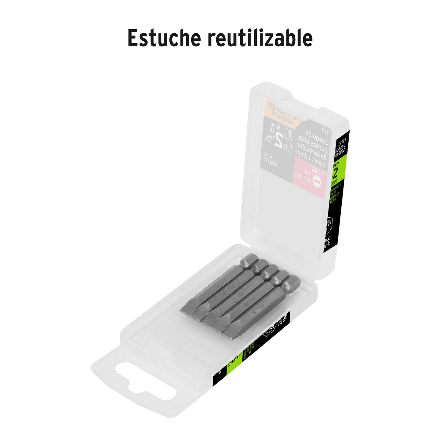 PUDE-3225 Puntas planas 1/4', 2', estuche con 5 piezas, Expert