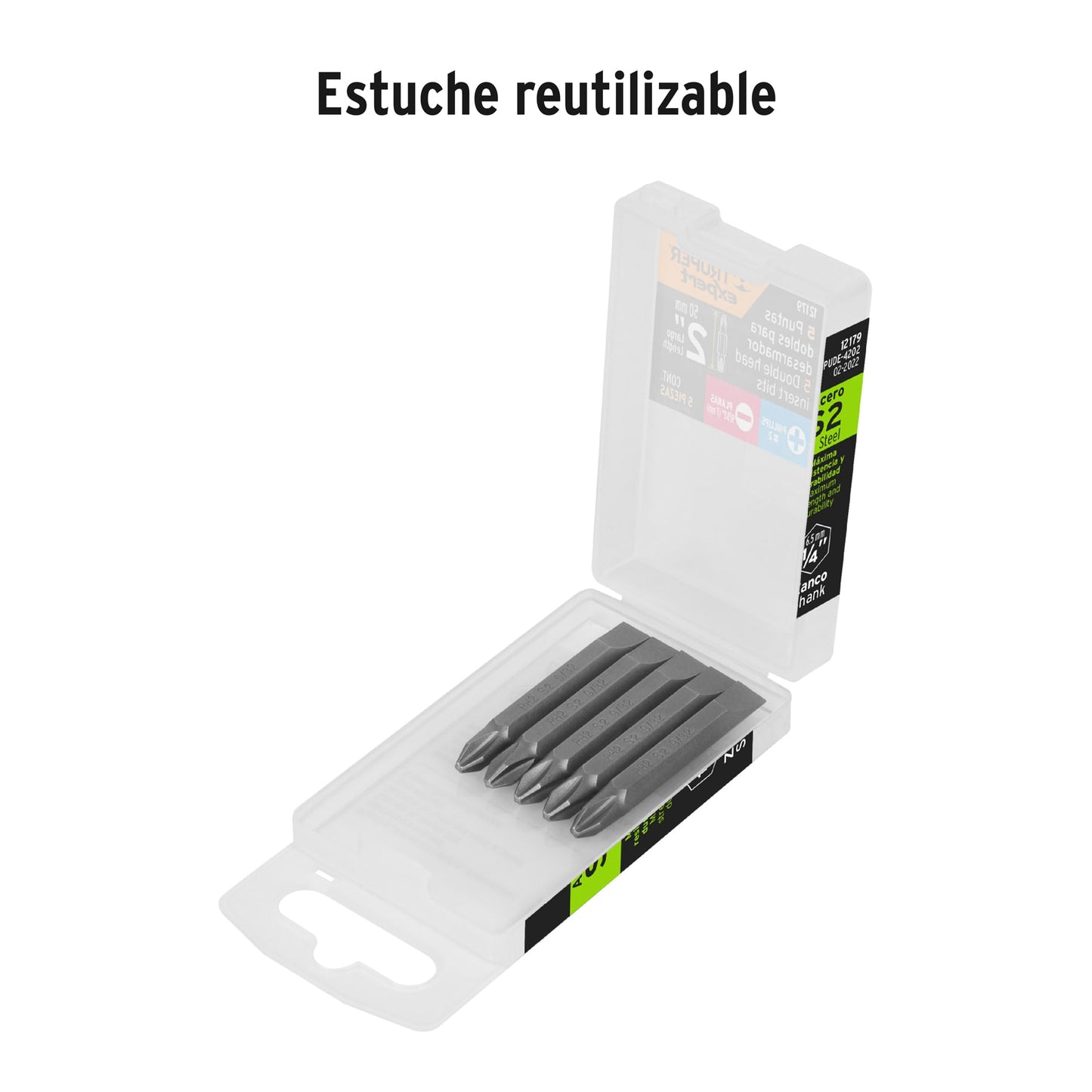 PUDE-4202 Puntas dobles Phillips #2,plana 9/32, 2', estuche 5 piezas