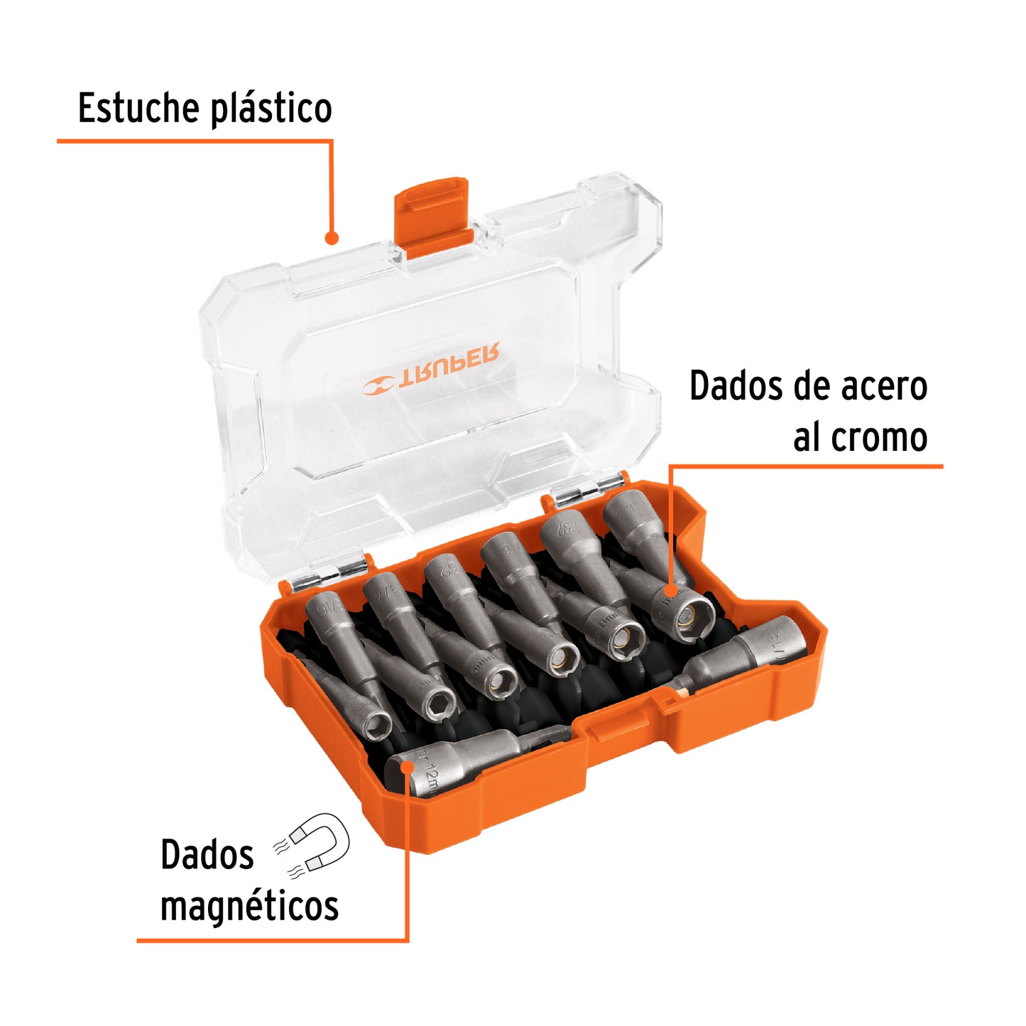 PUNCA-14X Juego de dados magnéticos para taladro,14 pzas,Truper Expert