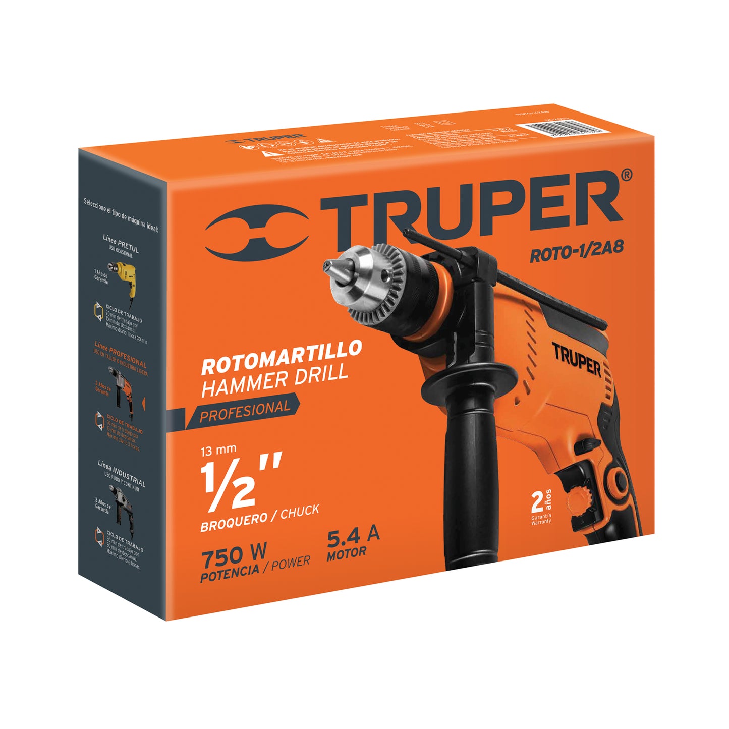 ROTO-1/2A8 Taladro percutor 1/2", profesional, 750 W