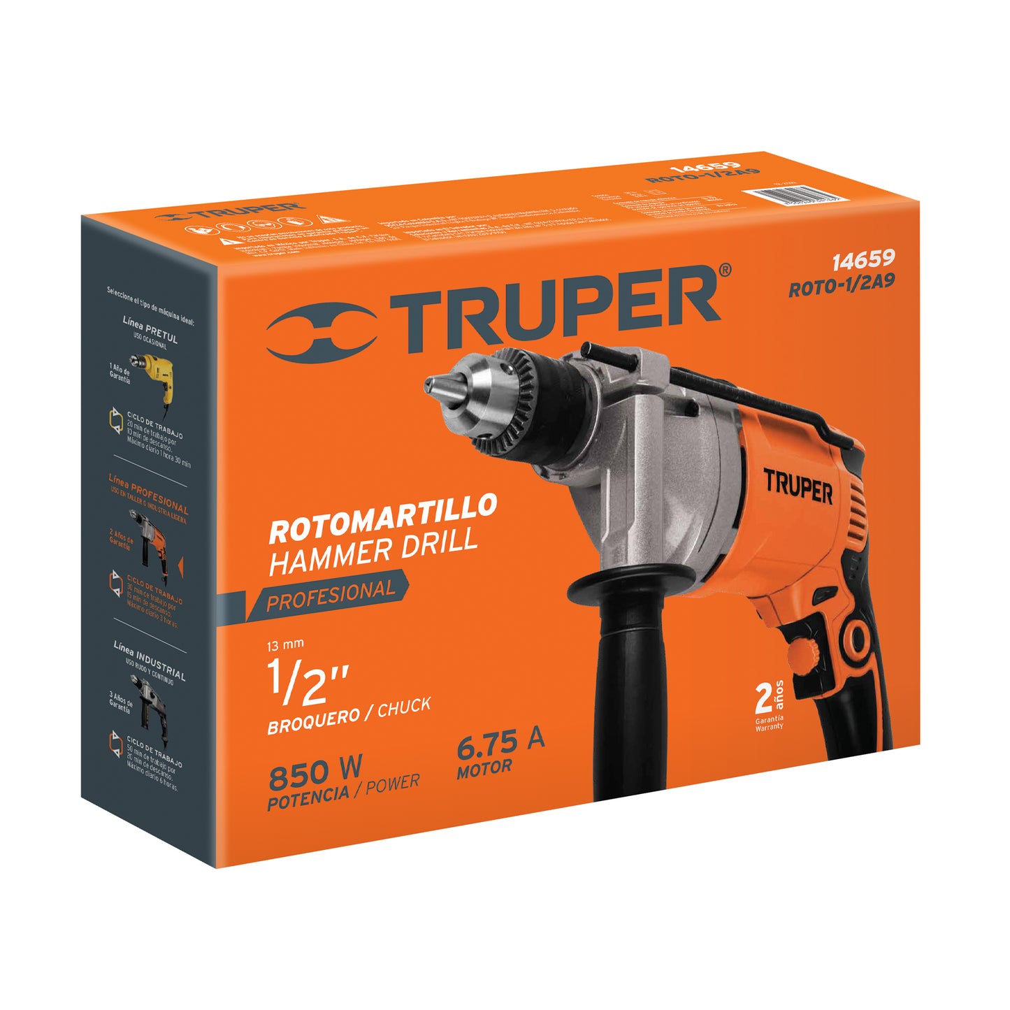 ROTO-1/2A9 Taladro percutor 1/2", profesional, 850 W