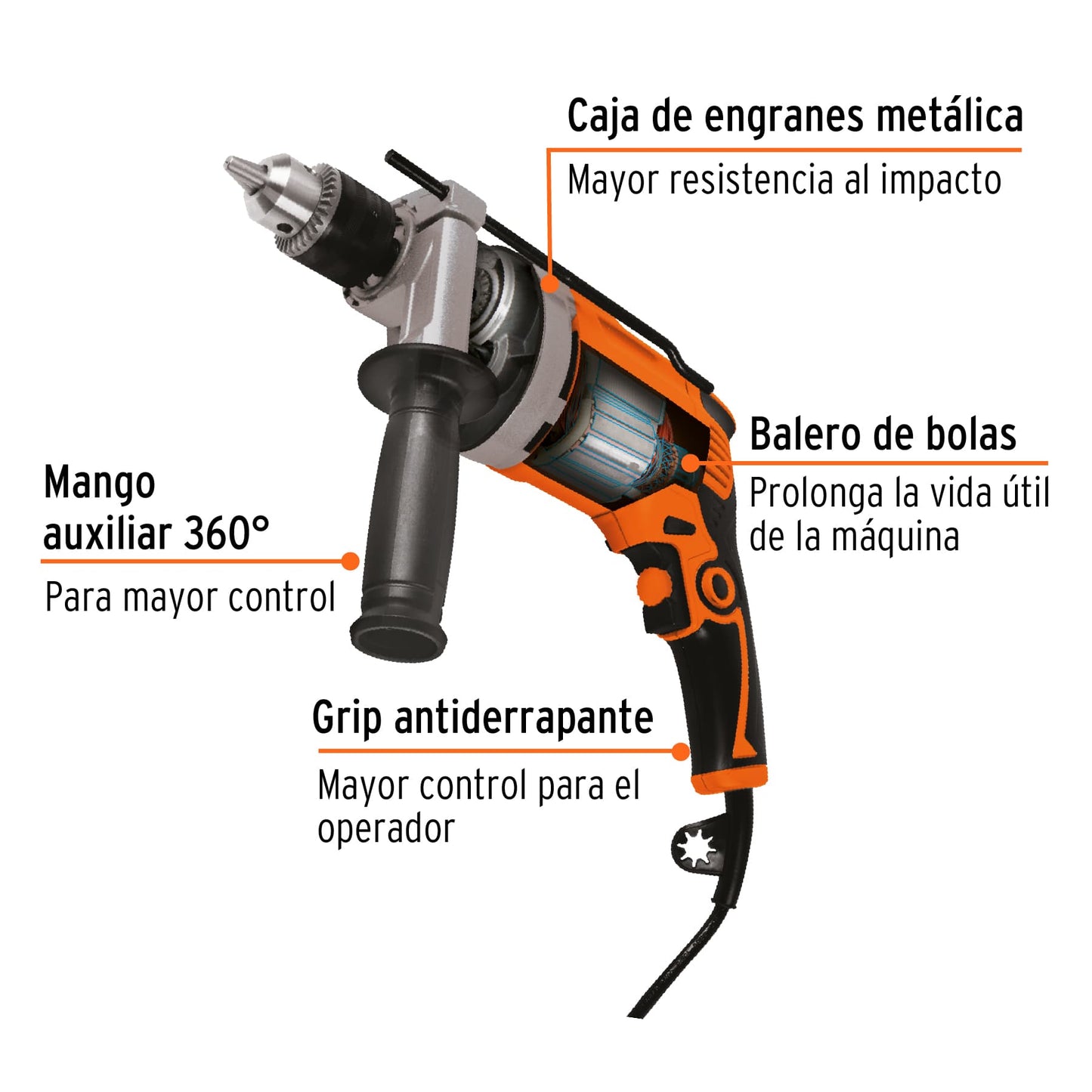 ROTO-1/2A9 Taladro percutor 1/2", profesional, 850 W