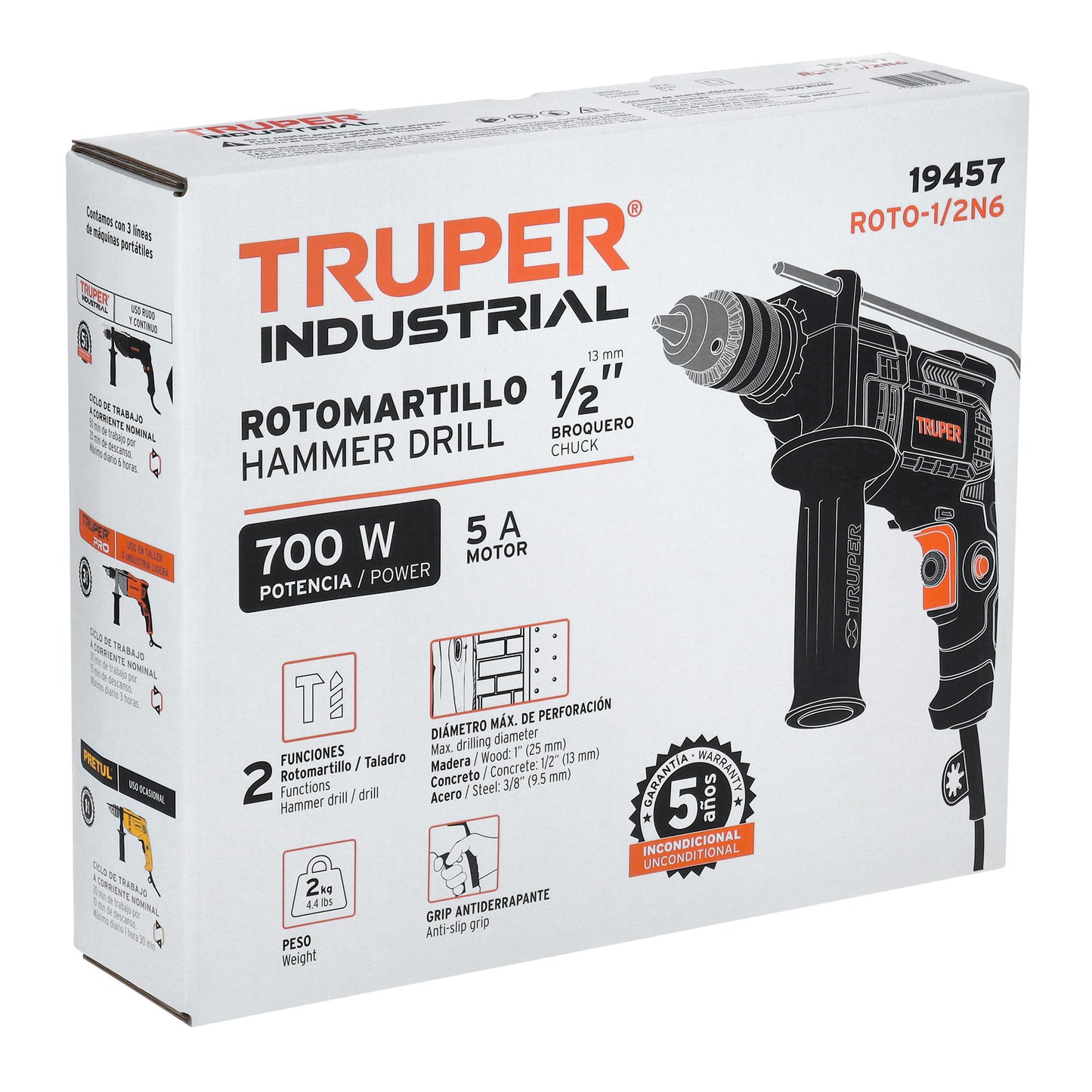 ROTO-1/2N6 Taladro percutor industrial  1/2" 650 W